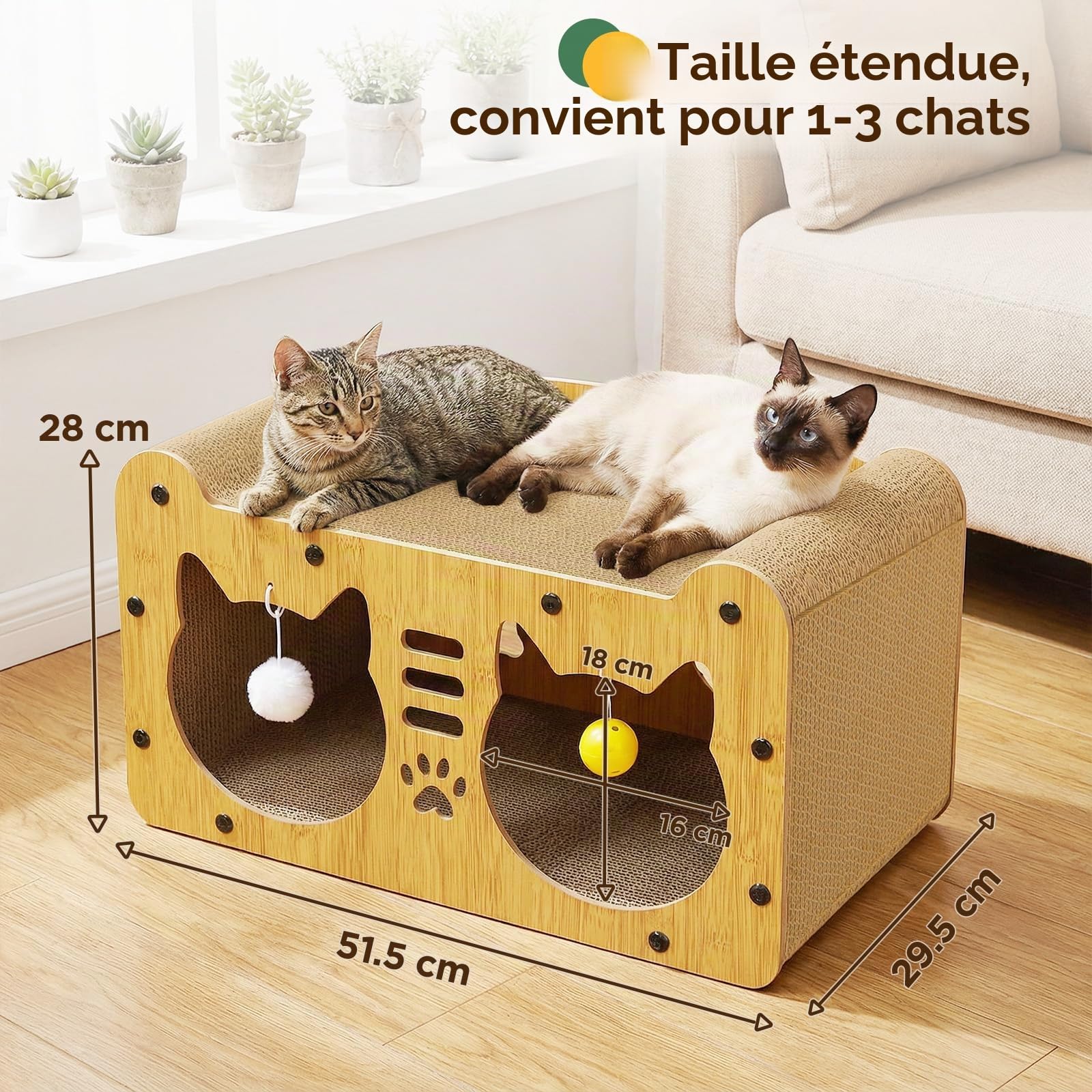 Gimars Griffoir pour Chat 51,5 cm, Grattoir Chat Carton XL, Griffoir Chat en Carton Couchage et Mobilier pour Chats, Griffoir pour Chat Maison pour Griffer, Se Cacher et Se Reposer, Charge 20 kg