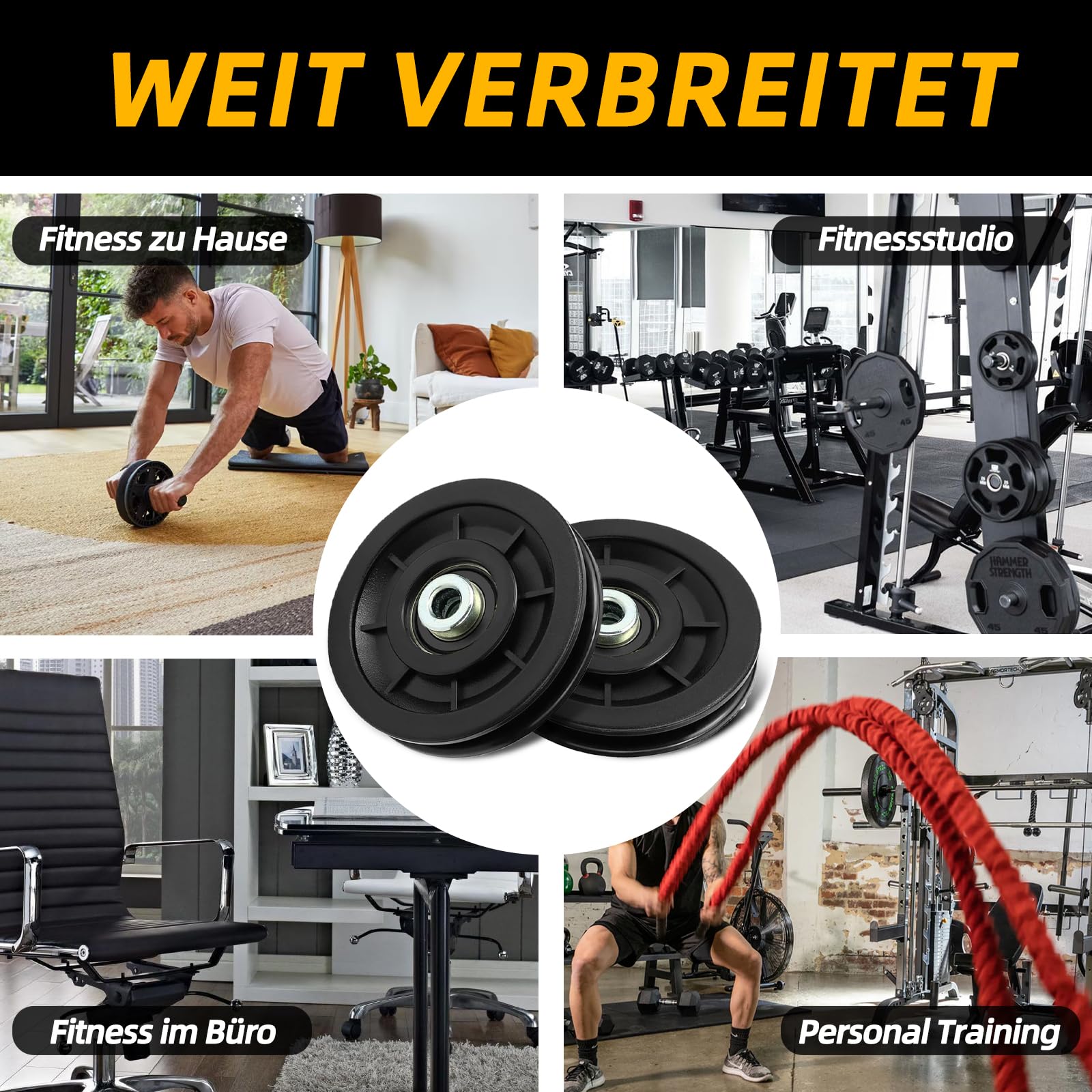 Rolka linowa 90 mm, rolka prowadząca do urządzeń fitness, łożysko uniwersalne, koło pasowe, brama garażowa i maszyna do kabli, część zamienna jako rolka liny drucianej na siłownię i do użytku domowego