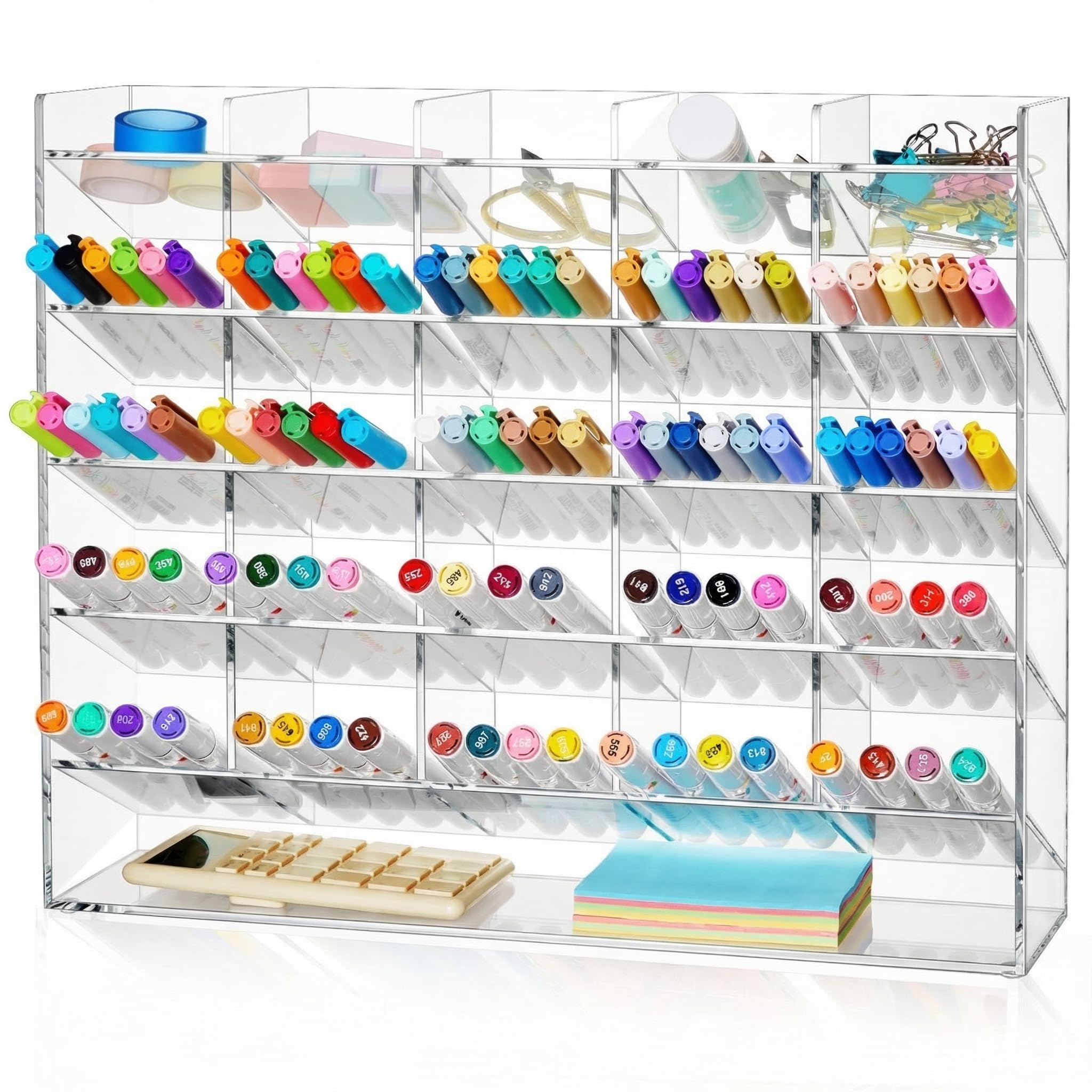 MotiMind Acrylic Pen Organizer Storage for 300 Markers Vertical Marker Organizer Acrylic Pen Display Holder for Office Desk Desktop Stationery Pencil Storage, Clear, 15 x 4 x 12.4 Inch