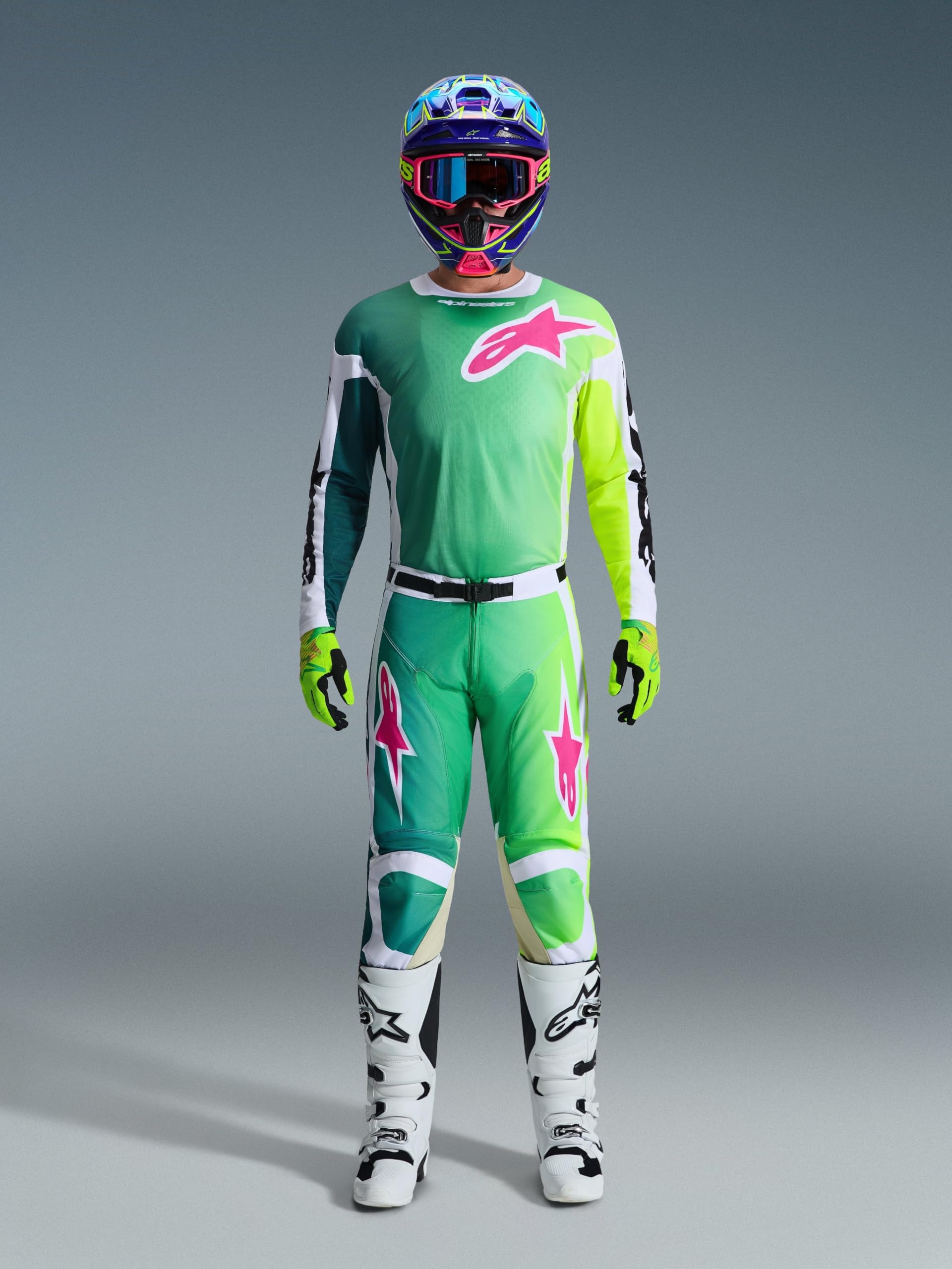 Alpinestars Racer Portl Maglia da motocross, nero bianco verde, L