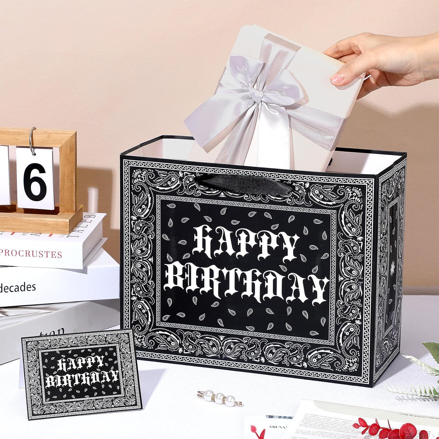 Cholo Birthday Gift Bags Lowrider Party Favors Bag with Card Tissue Papers Black Bandana Wrapping Paper Bag for Adults Teens Early 2000s Old School Western Gangsta Theme Birthday Party Favors