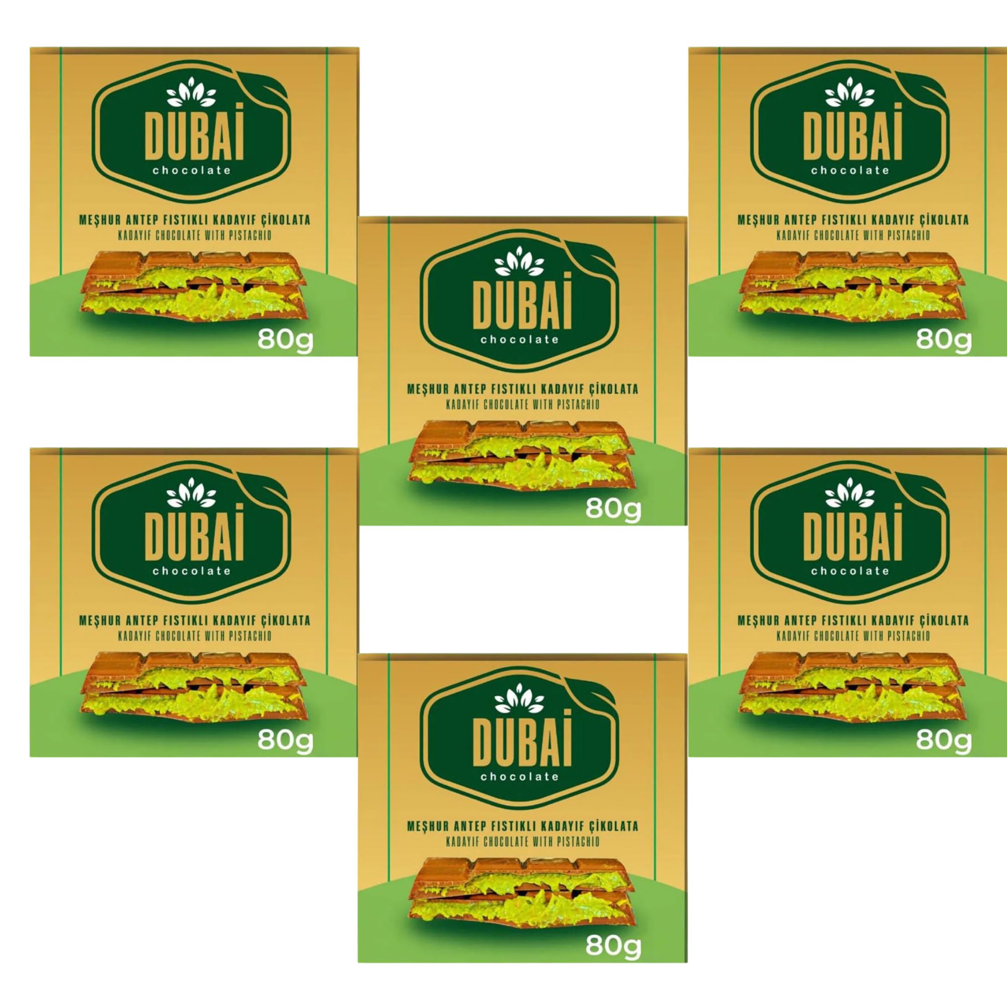 Dubai Chocolate Bar with Kadayif and Pistachio Cream 80g Dubai Kunefe knafeh Chocolate Small Gifts for Snack Treats Kids Family & Friend (Pack of 6)