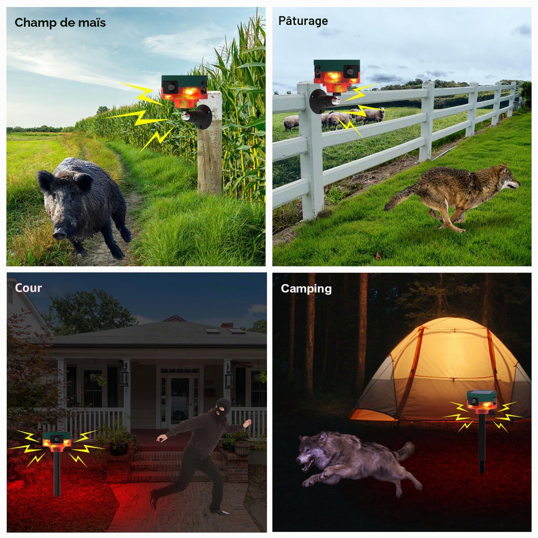 Alarme d'aboiement de chien pour la sécurité de la maison, alarme chien qui aboie, capteur mouvement 129 dB, mouvement extérieur à 360° avec télécommande sans fil, enregistrement et 13 types
