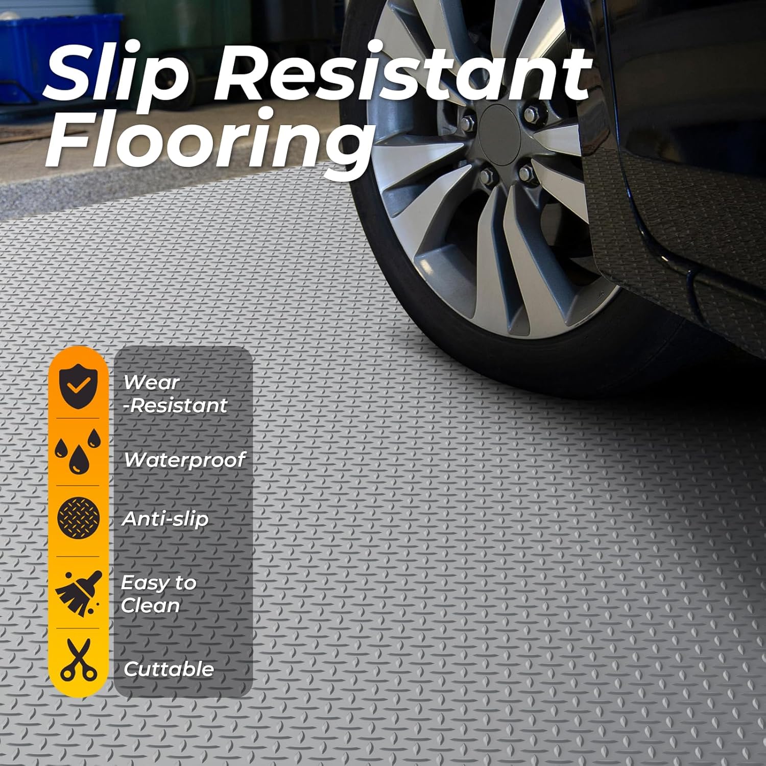 Geemax 7.8 x 20 FT Garage Floor Mat, 2.8mm Thickness Diamond Plate Vinyl Garage Flooring Roll for Under Car, Large Size 156 SQFT for Large SUVs, MPV, Pickup Truck thumbnail