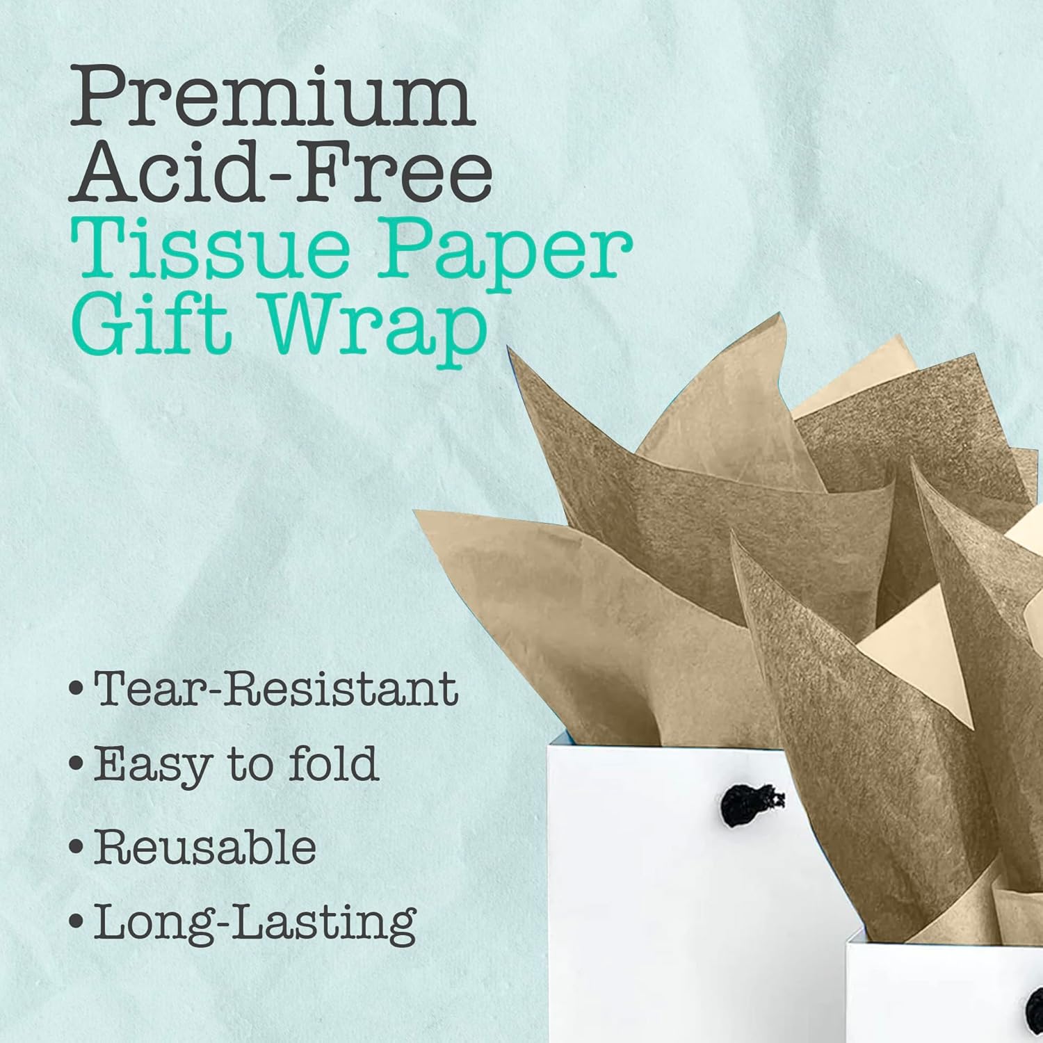 Ocean Tides Premium Wrapping Paper – 500 Sheets (14 x 20 Inches) Colored Tissue Paper for Gift Bags, Birthday Party, Flower Decorations, Mother's Day, Wedding, Crafting & Custom Art Projects - Gold