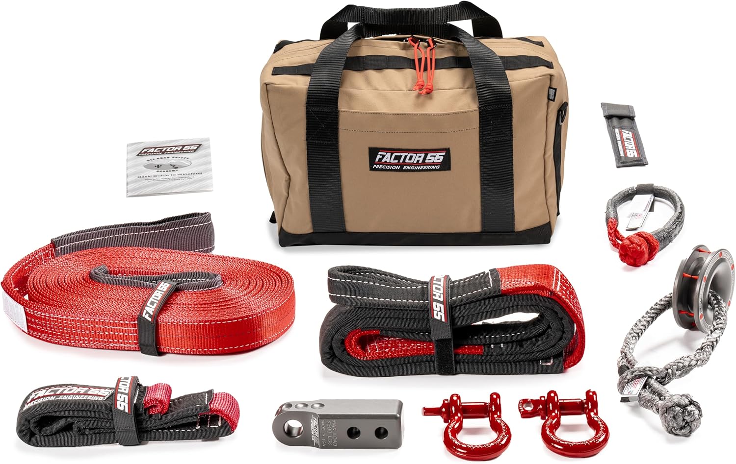 Factor 55 Sawtooh Winch and Tow Recovery Kit for Trucks, Jeeps, and SUVs, with Gray Hitchlink and Medium Bag