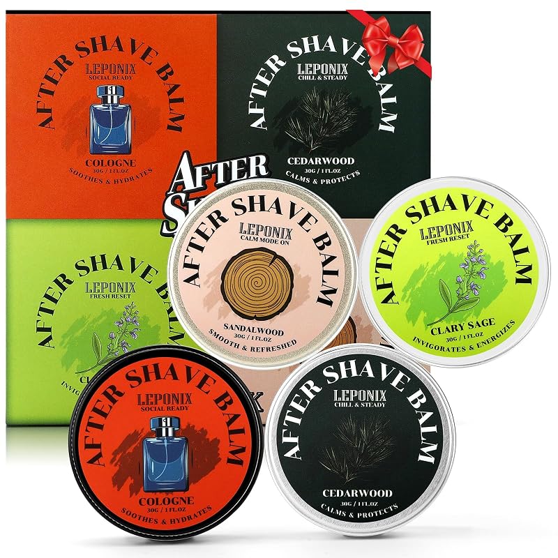 Bálsamo pós-barba LEPONIX para homens, pacote com 4, tamanho para viagem, 4 fragrâncias