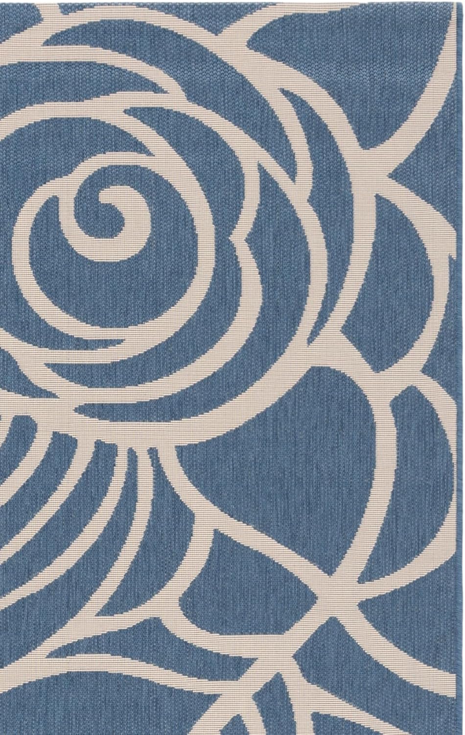 SAFAVIEH Washable Rug Outdoor Courtyard Collection - 5'3" x 7'7", Blue & Beige, Non-Shedding & Easy Cleaning, Ideal for Patio, Backyard, Mudroom (CY5141C)