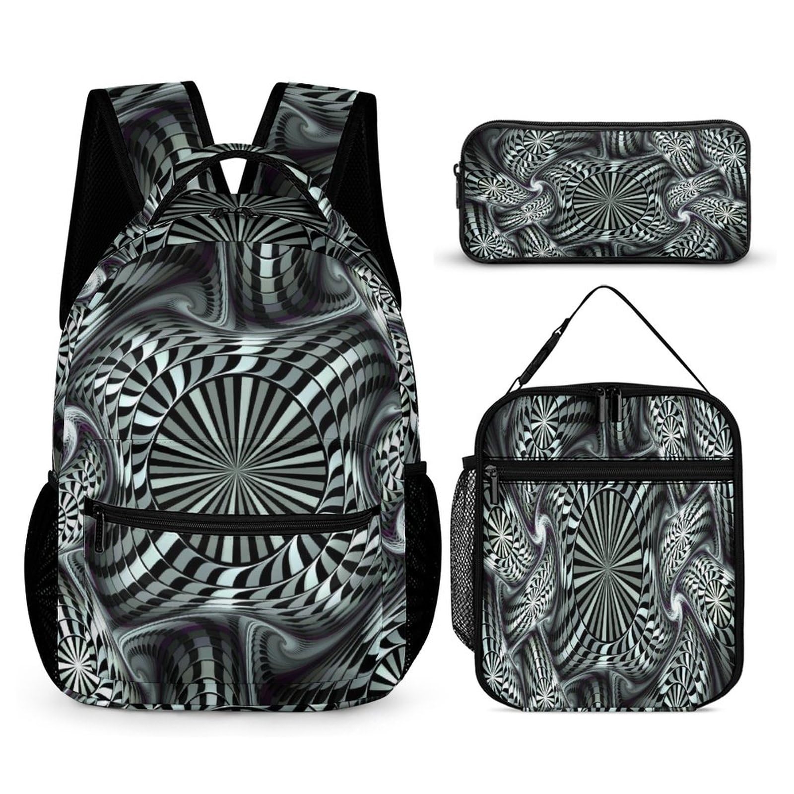 BNSSJAVS Backpack 3Pcs Set, School Bookbag Set with Lunch Box and Pencil Case for Boys Girls Teens - Artistic patterns, Artistic Patterns 4