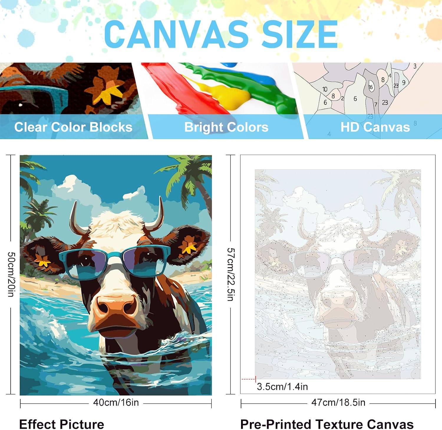 Paint by Numbers Kit for Adults, Beach Cow DIY Acrylic Canvas Painting Set image 2