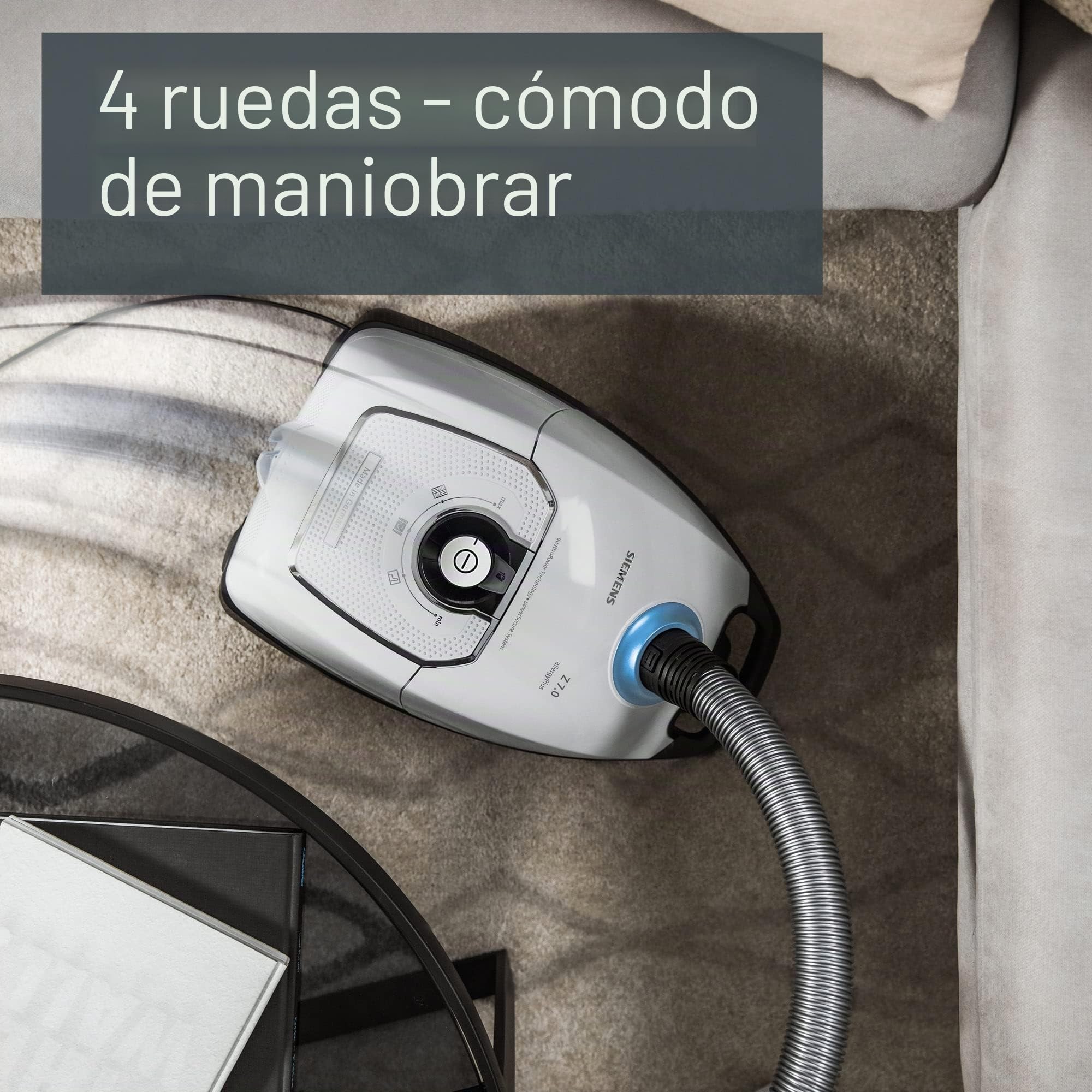 Siemens Aspirador con bolsa Z 7.0 VSZ7442S ideal para alérgicos, filtro higiénico Plus, extremadamente silencioso, boquilla de suelo para parqué, alfombra, baldosas, cable largo, boquilla XXL,