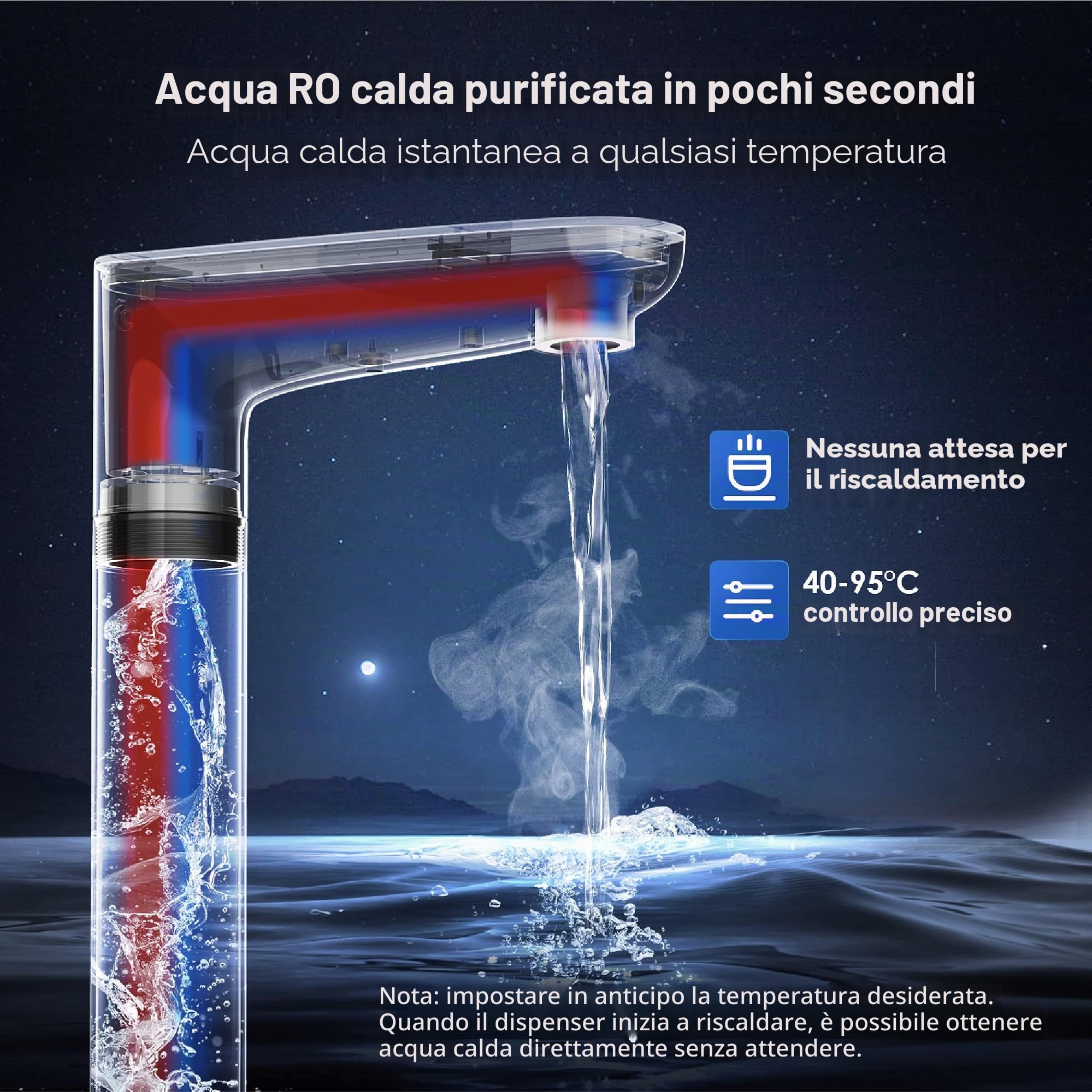 Waterdrop Erogazione Acqua Sistema Calda Istantanea a Osmosi Inversa, 600 GPD, Senza Serbatoio, 2: 1 Puro al Lavello, Sotto Lavandino, Riduzione TDS, Rubinetto LED Intelligente, WD-K6/WD-KJ600
