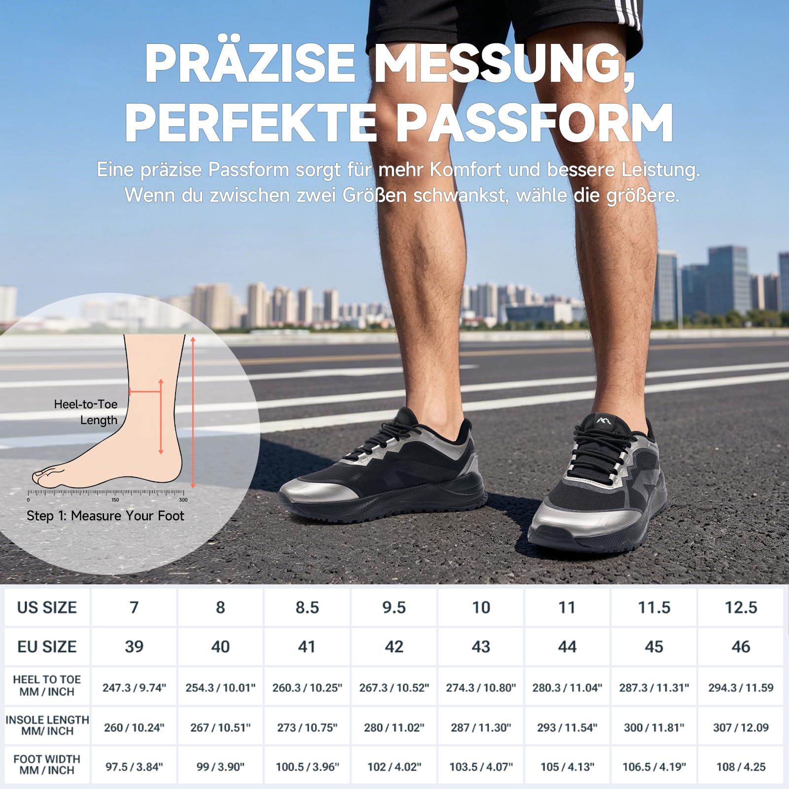 Sosenfer Laufschuhe Herren Sportschuhe Extra Breit Traillaufschuhe mit Dämpfung Leicht Atmungsaktive Straßenlaufschuhe Bequeme Turnschuhe für Gelände, Outdoor & Fitness Sport-92HEISE-45