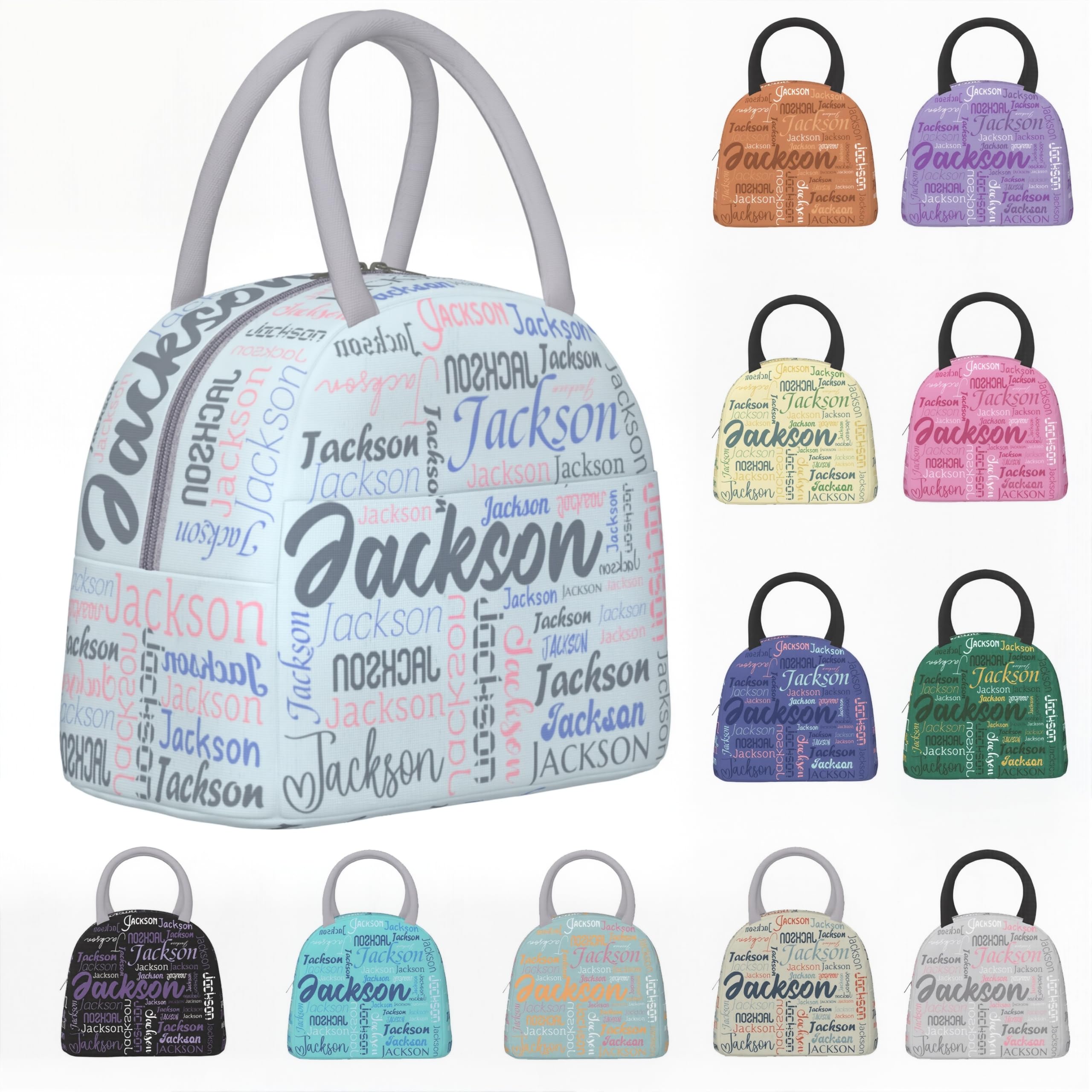 WLRUEZN Custom Lunch Box With Name Text Personalized Insulated Lunch Bag Customized Handle Reusable Meal Bags For Boys Girls Adult Back to School Gift