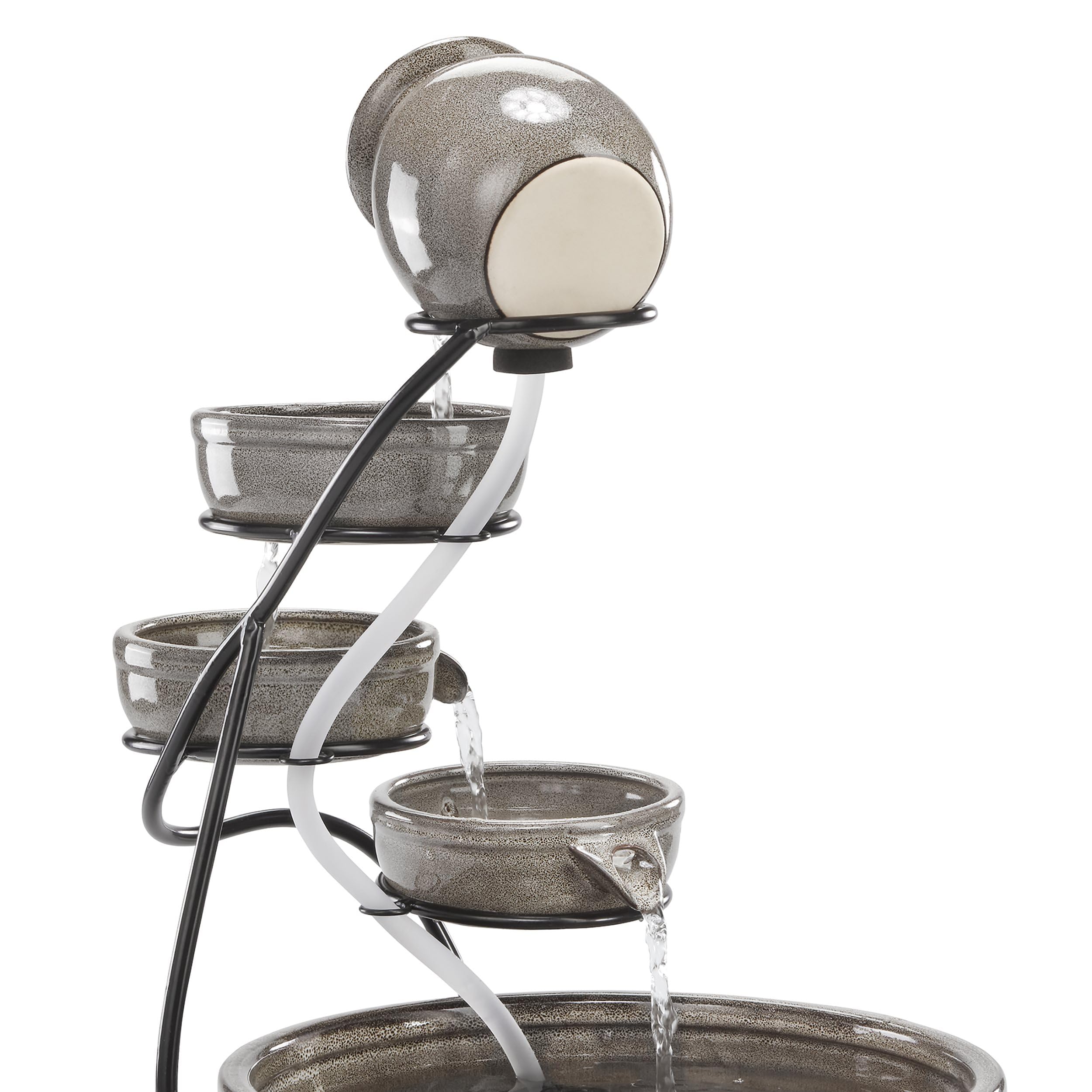 esotec Solar Kaskadenbrunnen Keramik Gartenbrunnen Pisa, Akku + LED Wasserspiel Springbrunnen außen, terrakotta grau H=55cm 101300