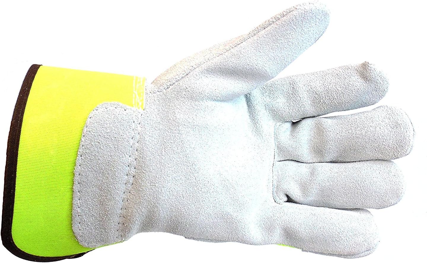 BGBYHVG Hi Visibility Cowhide Palm- Leather Gloves for men with rubberized safety cuff, Large (72 Pairs, Fluorescent Lime)