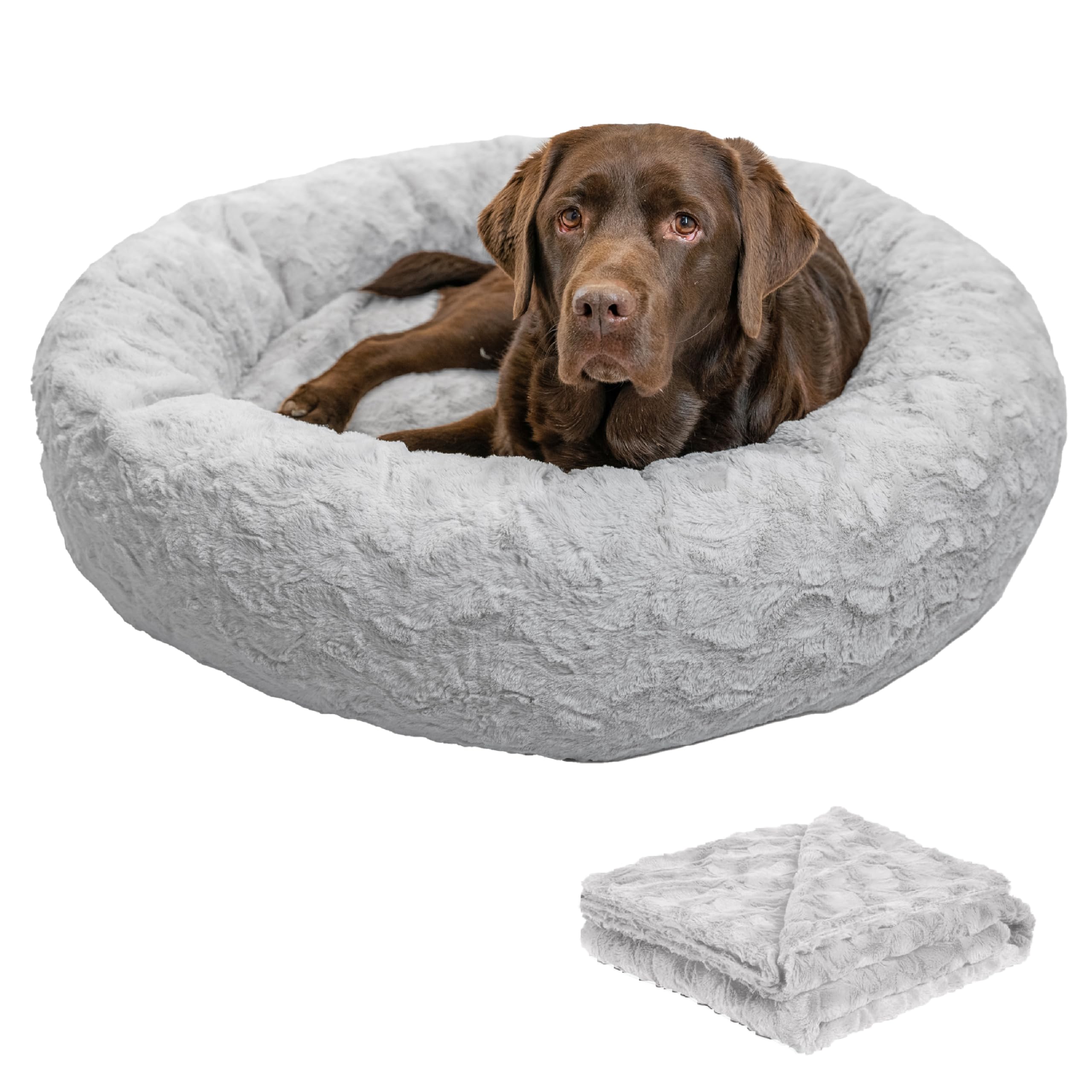 Best Friends by Sheri Bundle Set The Original Calming Lux Donut Cuddler Cat and Dog Bed Pet Throw