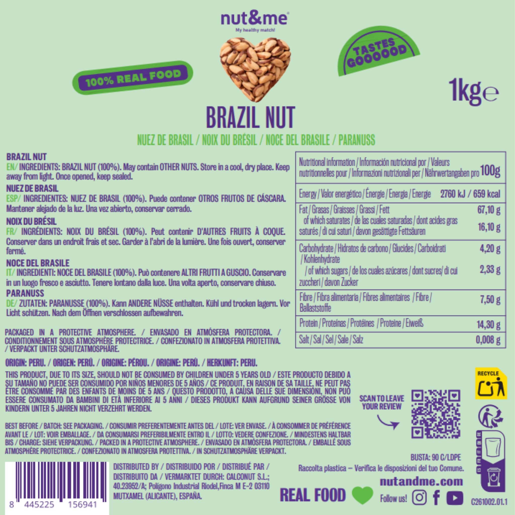 nut&me Noci del Brasile Premium1 kg | 100% naturale e Ricco di fibre e minerali | Senza glutine nè conservanti | snack sano e vegano