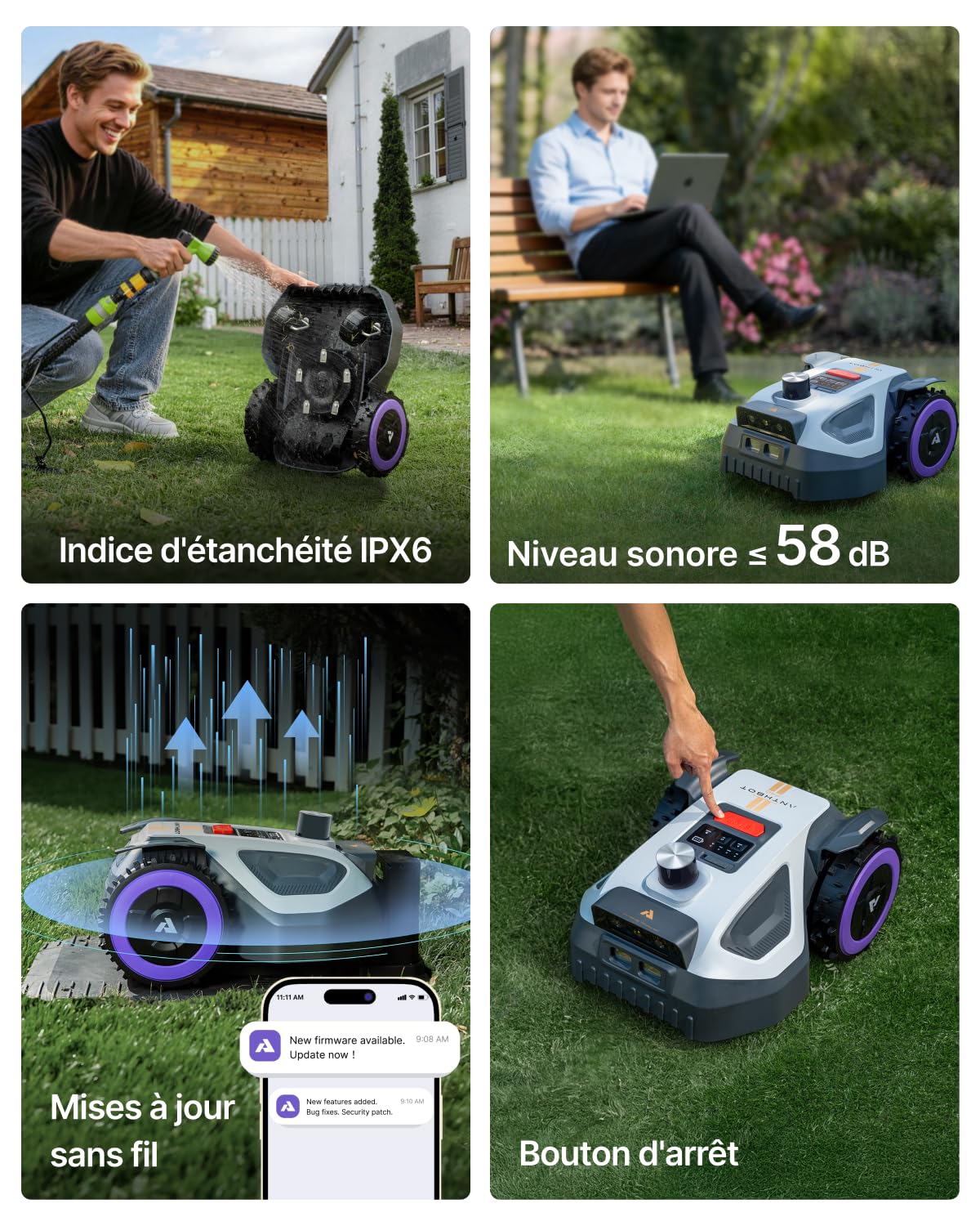 ANTHBOT M9 Pro Tondeuse Robot - 1000㎡，360° LiDAR, NetRTK, 4G, Double Caméra, 5000mAh, 150㎡/h, HDR Vision IA, Cartographie Automatique & Manuelle, Prêt à l'emploi, Gestion Multi-Zones, IPX6, ≤58dB | Double Caméra, 5000mAh, 150㎡/h, HDR Vision IA, IPX6