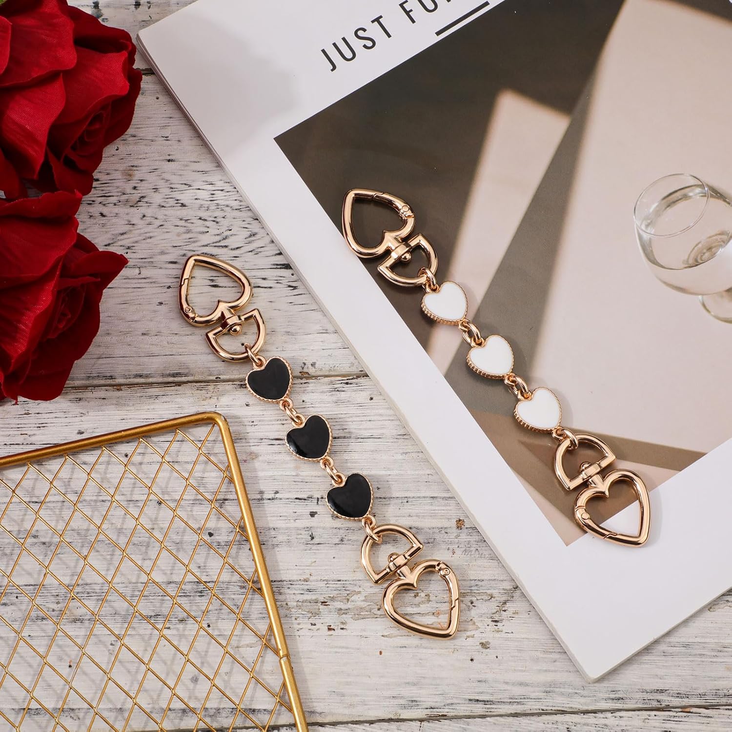 2pcs Bag Extender Chains, Cute Heart Purse Strap Extender Exquisite Bag Charm Wallet Extender Chain Purse Chain Strap Replacement for Handbags Purses (Black, White) - Image 3