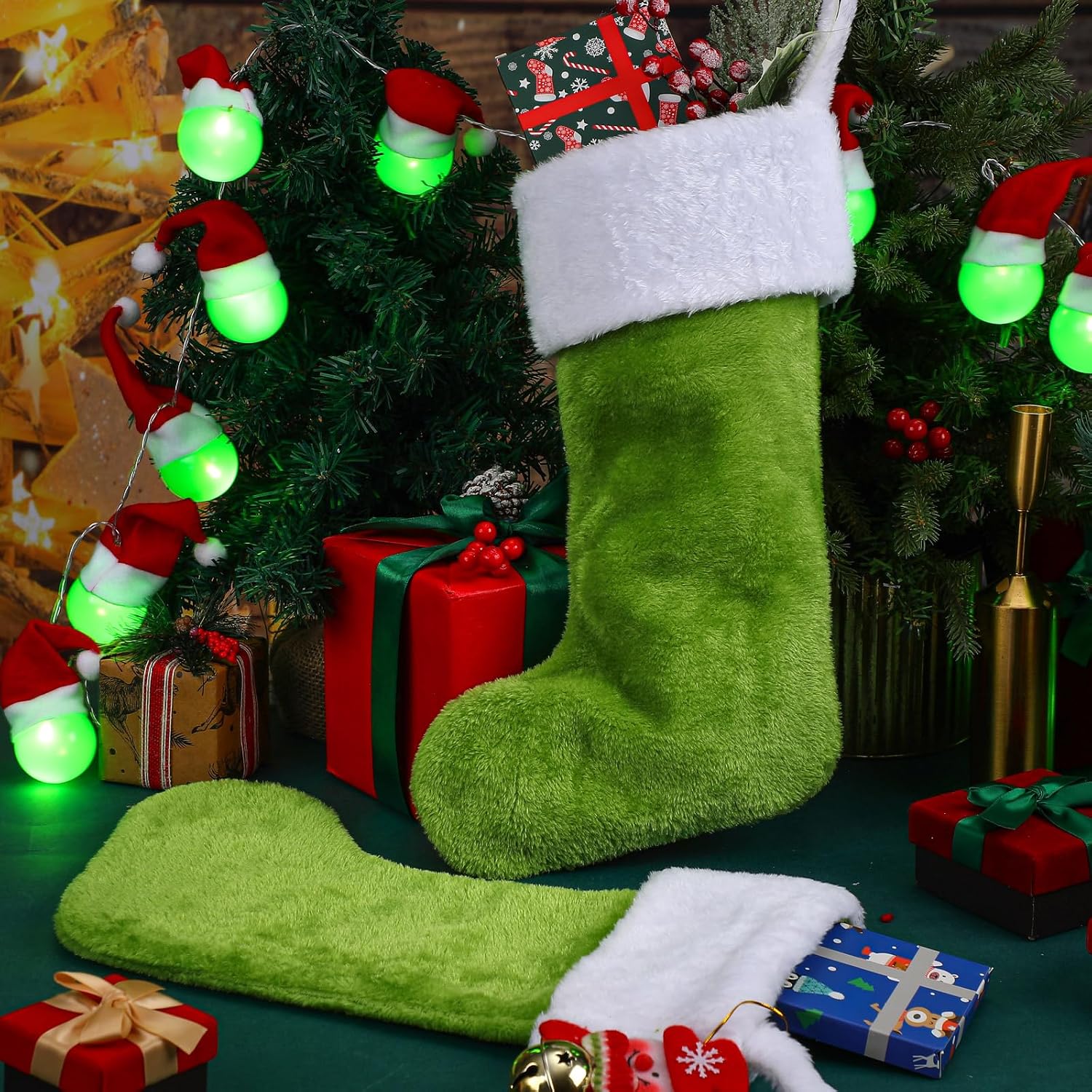 Shinymoon 12 Pcs Christmas Stocking 18 Inch Large Xmas Stocking Ornaments Bulk Faux Fur Fireplace Tree Decor for Party