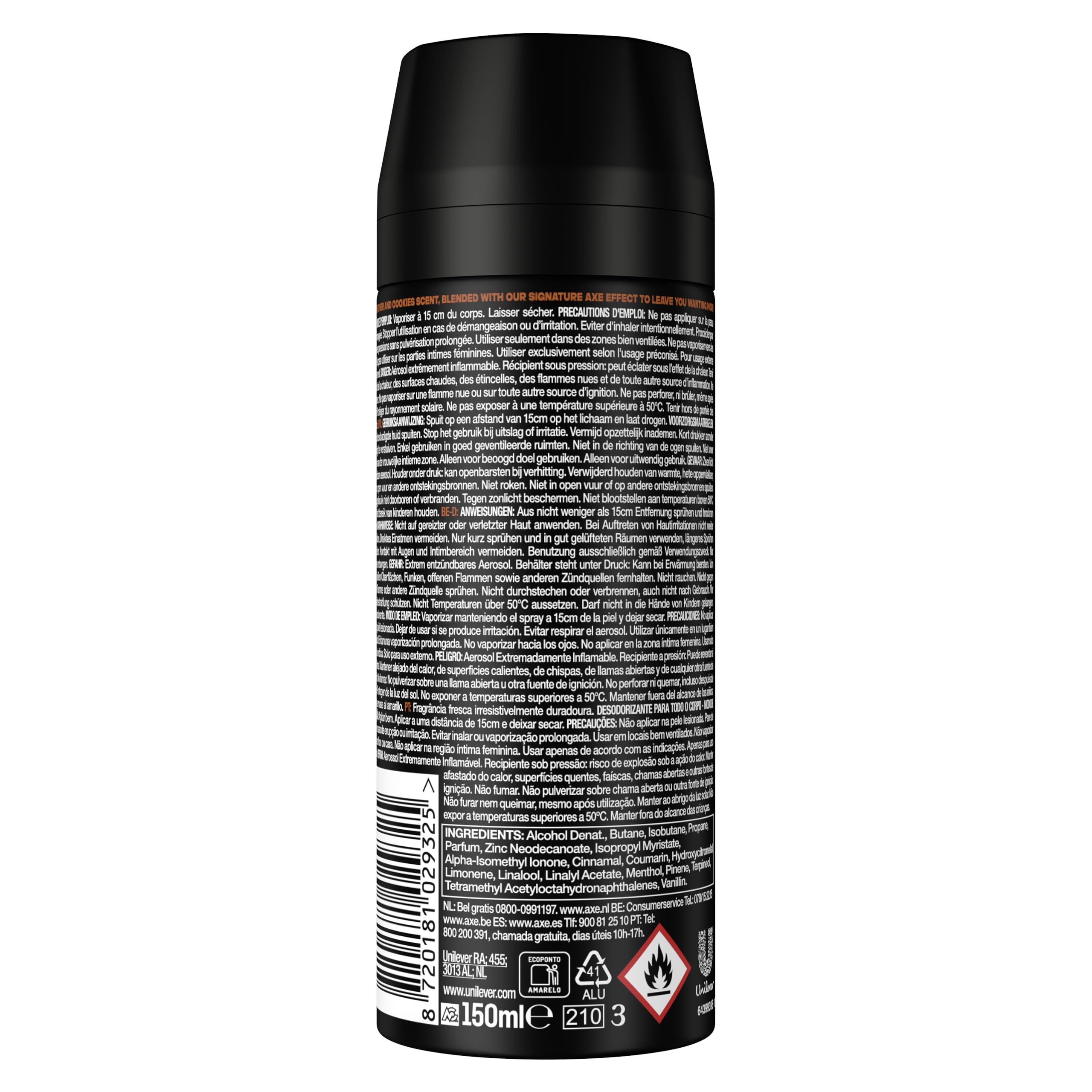 Axe Bodyspray Leather & Cookies Deodorant für Herren, 150 ml, 6 Stück – Ansicht 3