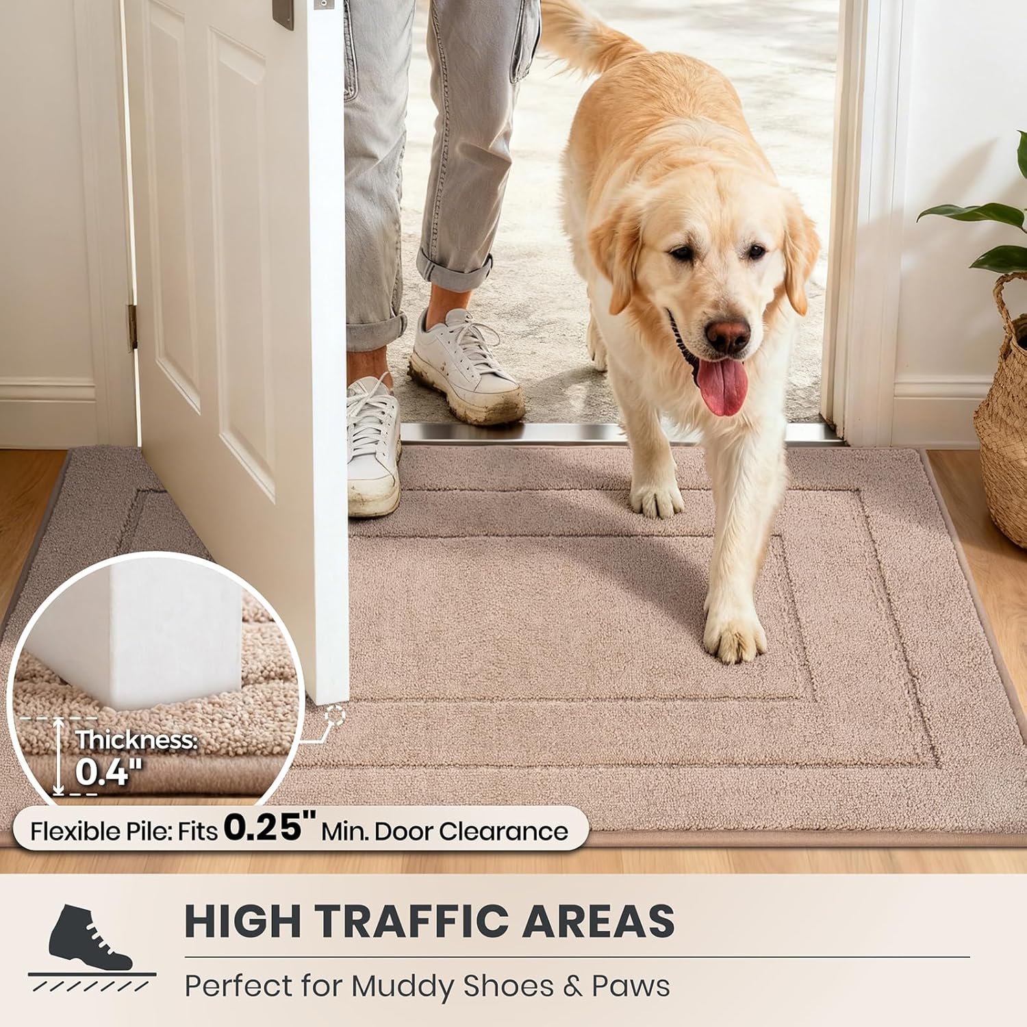 PURRUGS Dirt Trapping Door Mat 32" x 47", Non-Slip/Skid Machine Washable Entryway Rug, Dog Doormat, Super Absorbent Welcome Mat for Muddy Wet Shoes and Paws, Beige