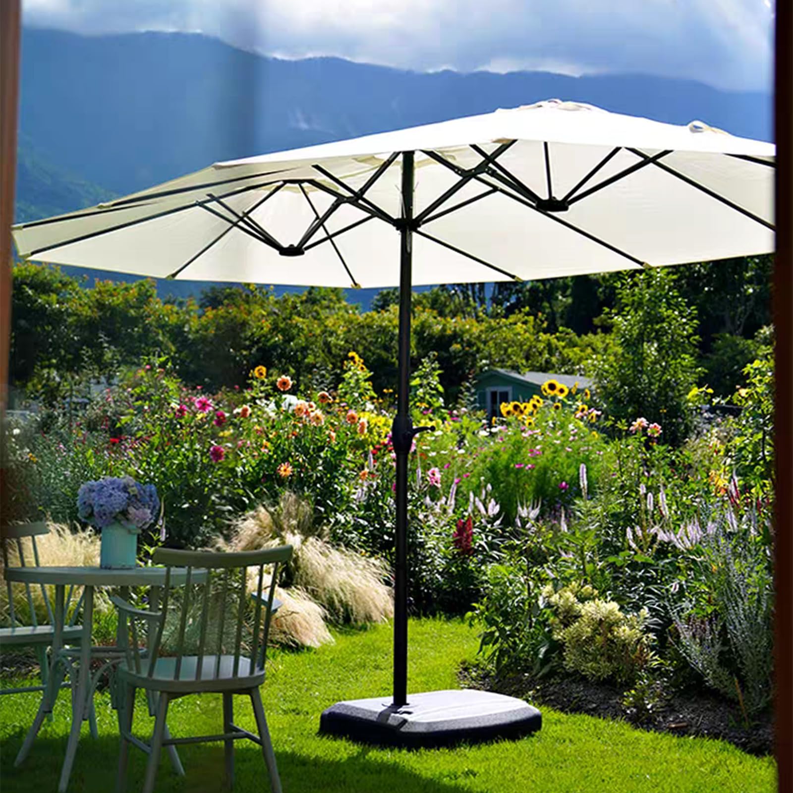 Parasol ogrodowy bardzo duży parasol tarasowy trzygłowy parasol tarasowy na zewnątrz parasol na patio żelazny stojak na parasol, parasol na stół na zewnątrz, parasol plażowy