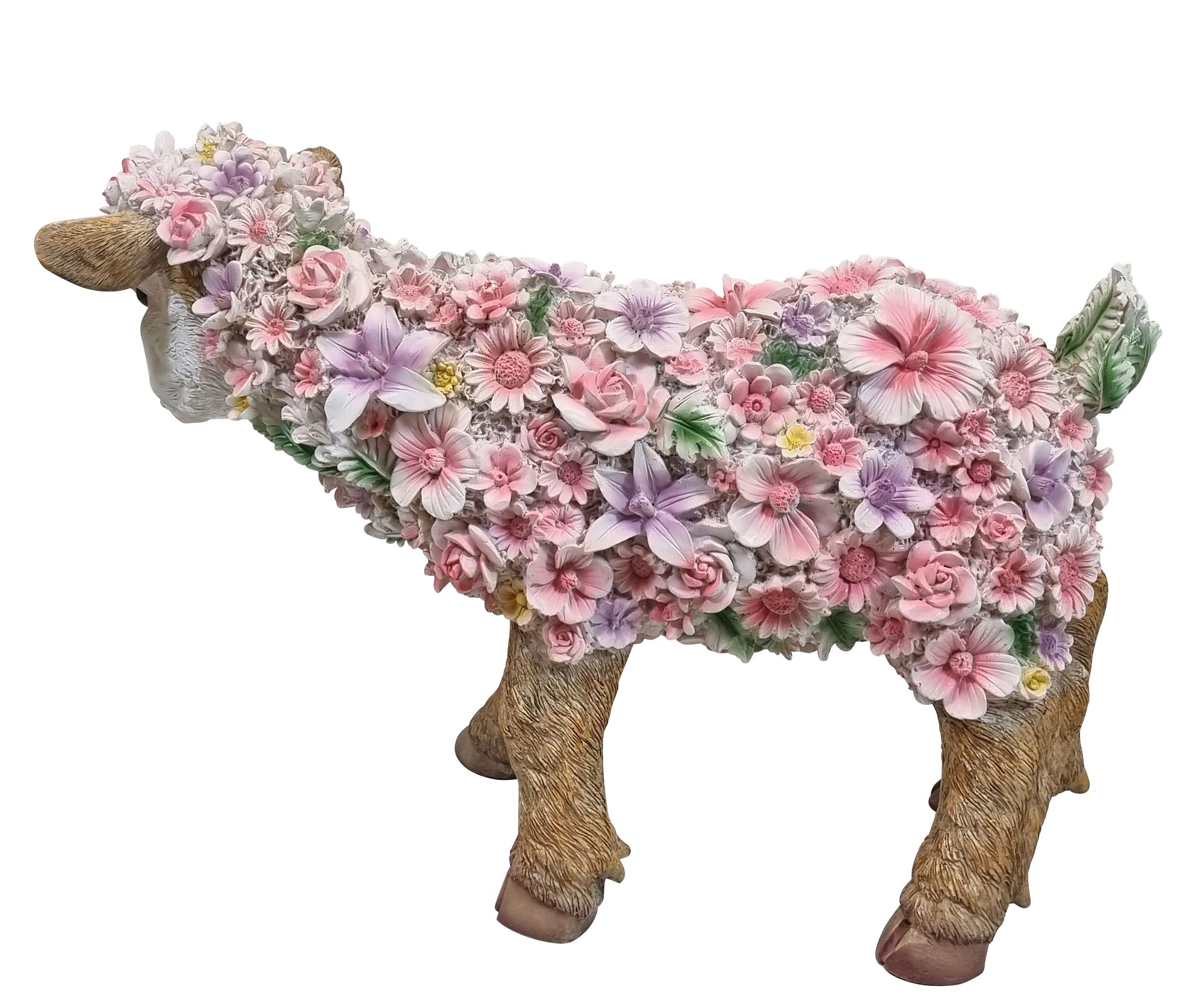 Gartenfigur mit Blumen Blumentiere als Gartenfiguren für draußen wetterfest Tierfiguren mit Blüten Deko für Beet Terrasse Balkon (groß, Ziege stehend)