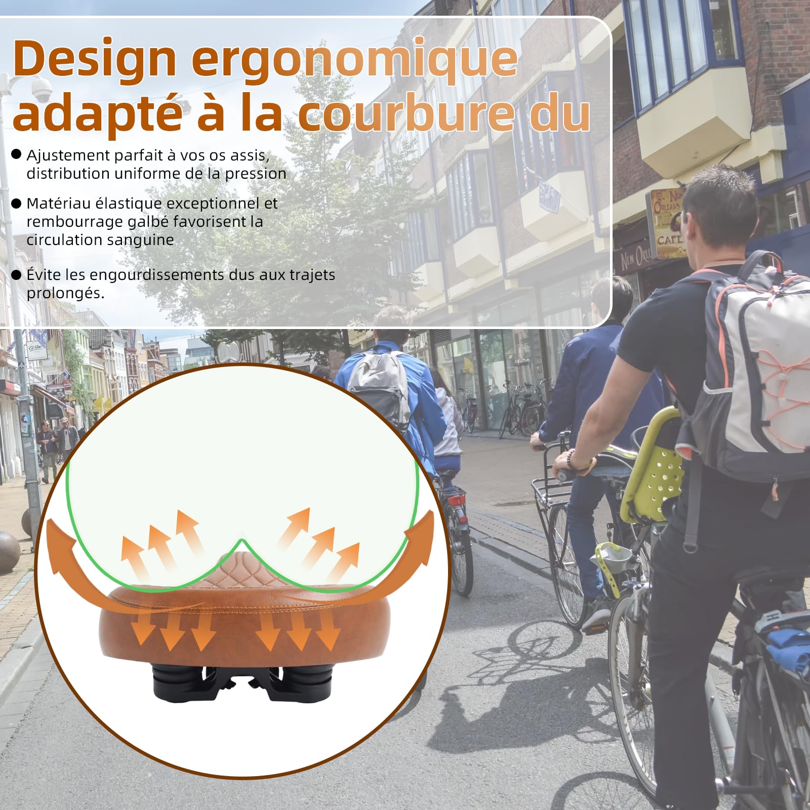 Selle de vélo universelle large et confortable - Selle rétro unisexe adaptée aux vélos de montagne, vélos de ville, vélos électriques, marron