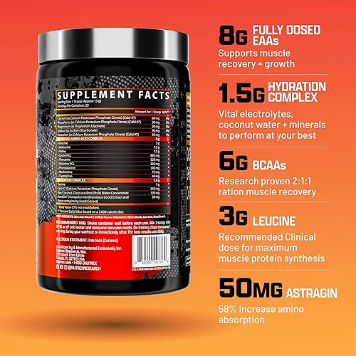 Vista 45 de Nutrex Research EAA Hydration EAAs + BCAA Powder Recuperación muscular, fuerza, construcción muscular, resistencia 8G aminoácidos esenciales +