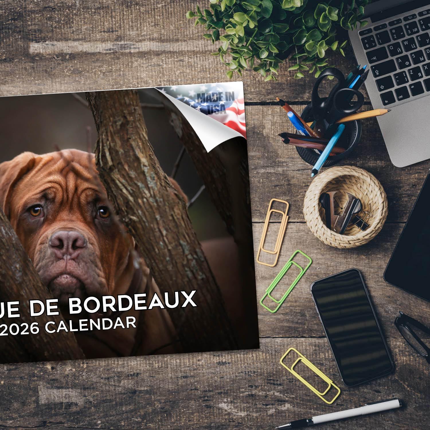 Calendario 2024 2025 Dogo de Burdeos – Calendario mensual de pared de raza de perro – 12 x 18 pulgadas abierto – Papel grueso que no se corre – Regalo – Planificador académico para profesores,