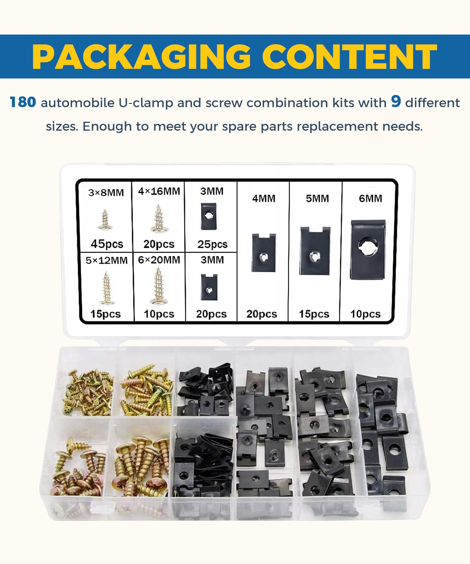 Kit 170 Pezzi Clip E Viti Auto | Clip A U E Viti Autofilettanti | Per Fissaggio Parafanghi E Pannelli - Foto 7