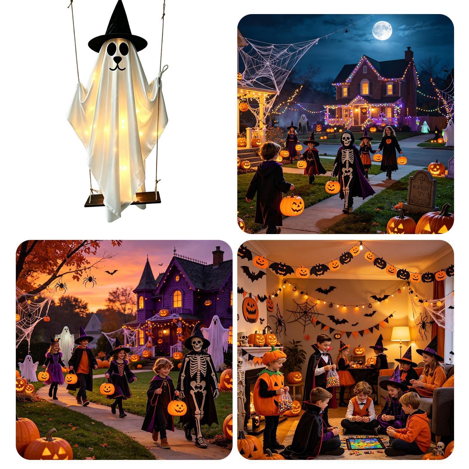 Decorazioni Halloween All'Aperto Cane Fantasma Altalena Luminosa 150 Cm