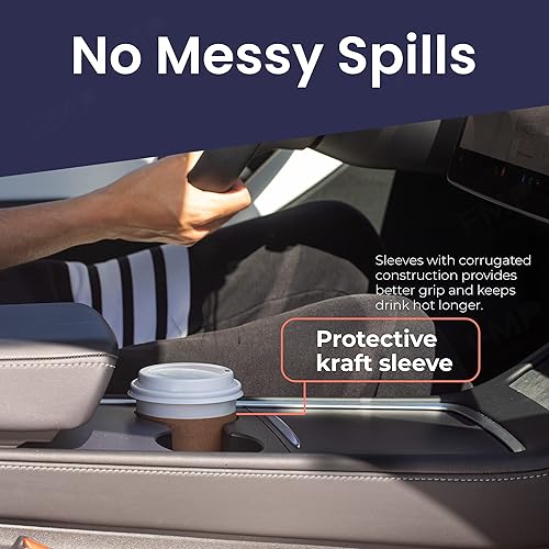 Miniatura 6 de Fit Meal Prep Paquete de 50 tazas de café desechables de 10 onzas con tapas y mangas, tazas de café premium con tapas, taza de papel blanco caliente