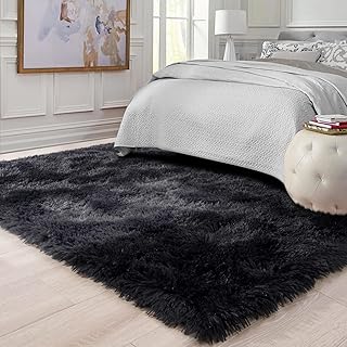 Fluffy Rug, Super Soft Fuzzy Black Area Rugs for Bedroom Living Room - 3' x 5' Large Plush Furry Shag Rug - Kids Playroom Nursery Classroom Dining Room Decor Floor Carpet