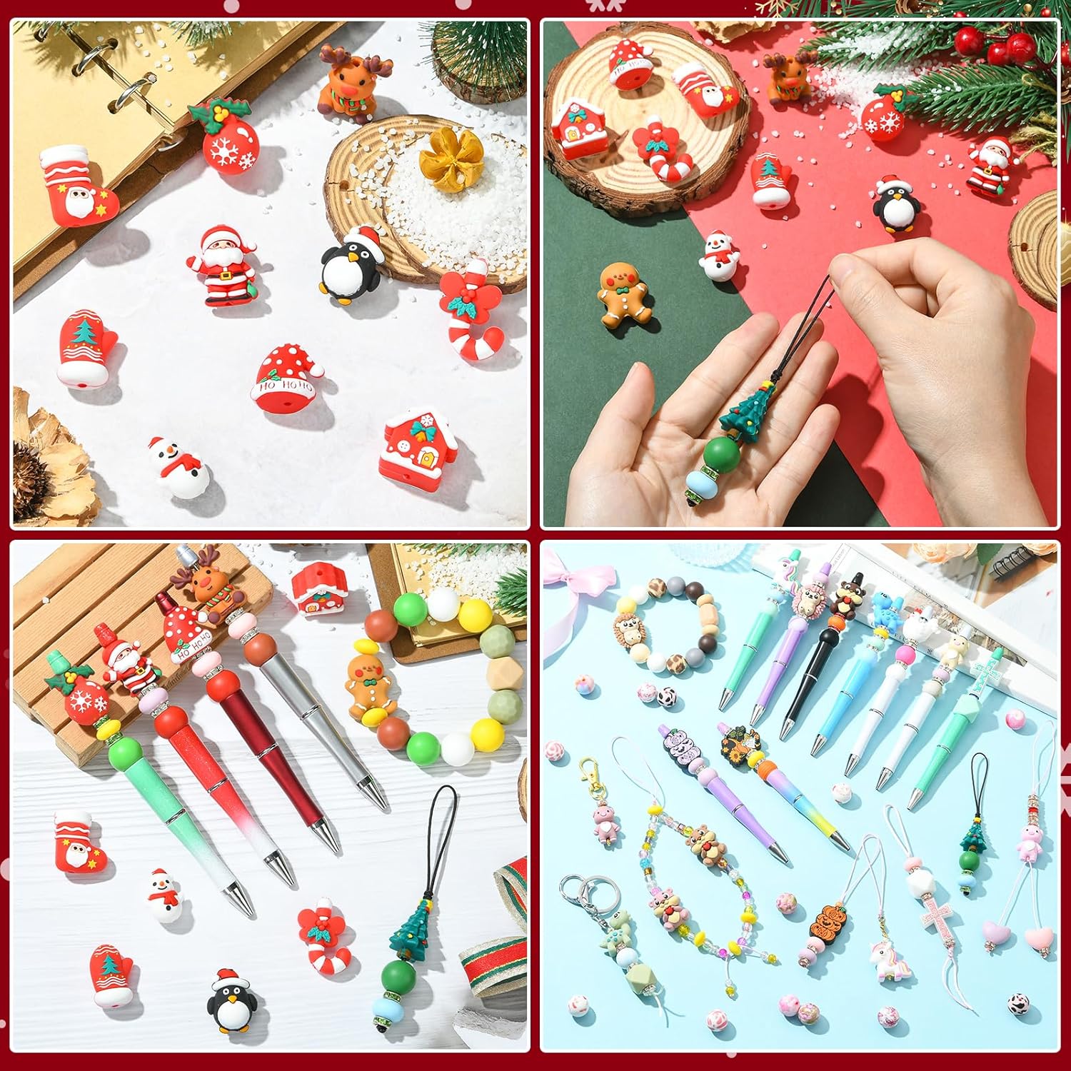 12 Pcs 3D Christmas Silicone Beads for Keychain Making Bulk Focal Beads for Pens Unique Focals for DIY Handicrafts Bracelets Necklace Lanyards Jewelry Making - Image 7