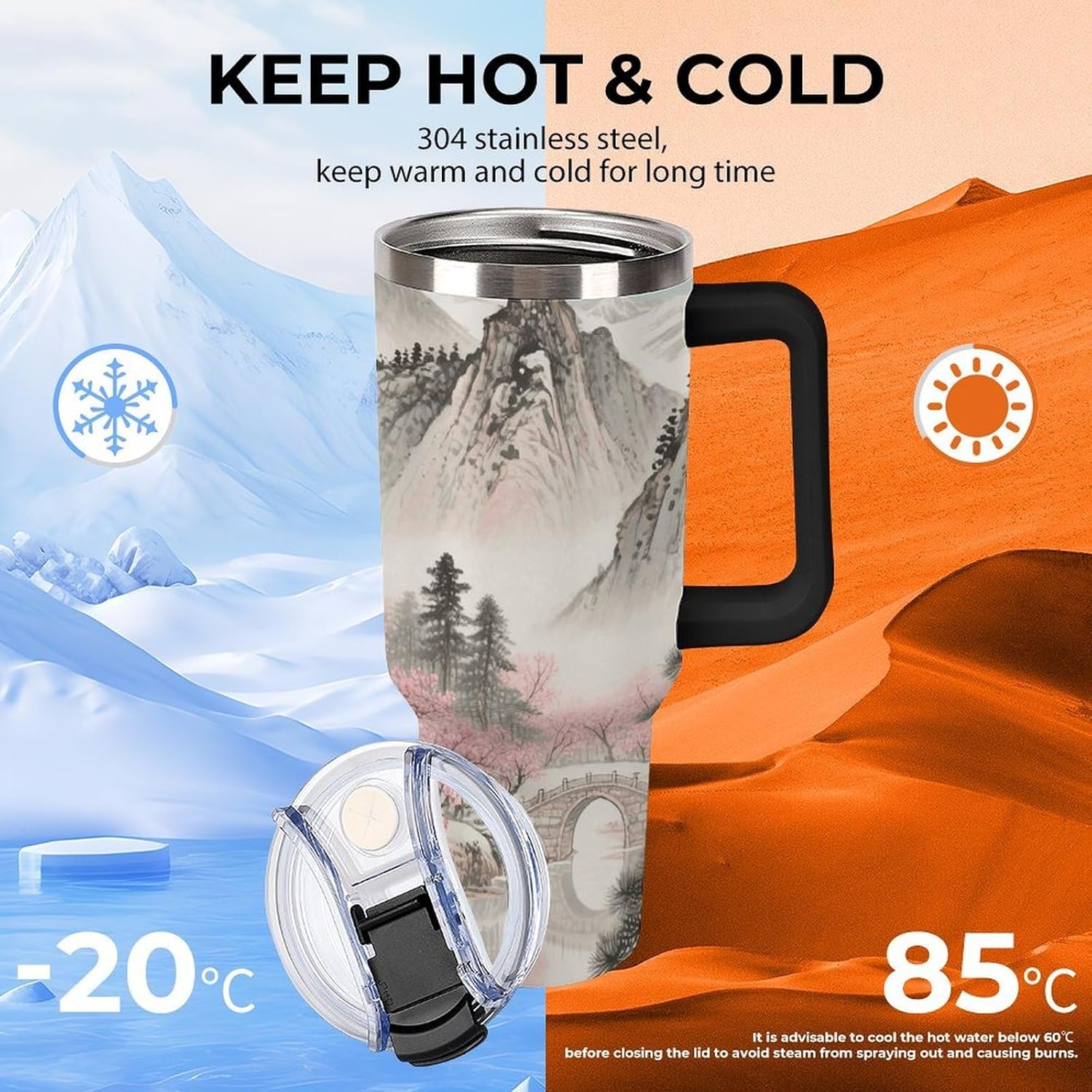 40 Oz Tumbler with Straw And Lid Plum Blossom Landscape Insulated Travel Coffee Mug Stainless Steel Water Bottle Vacuum Insulated Tumblers for Sport Work Car Travel Weekends