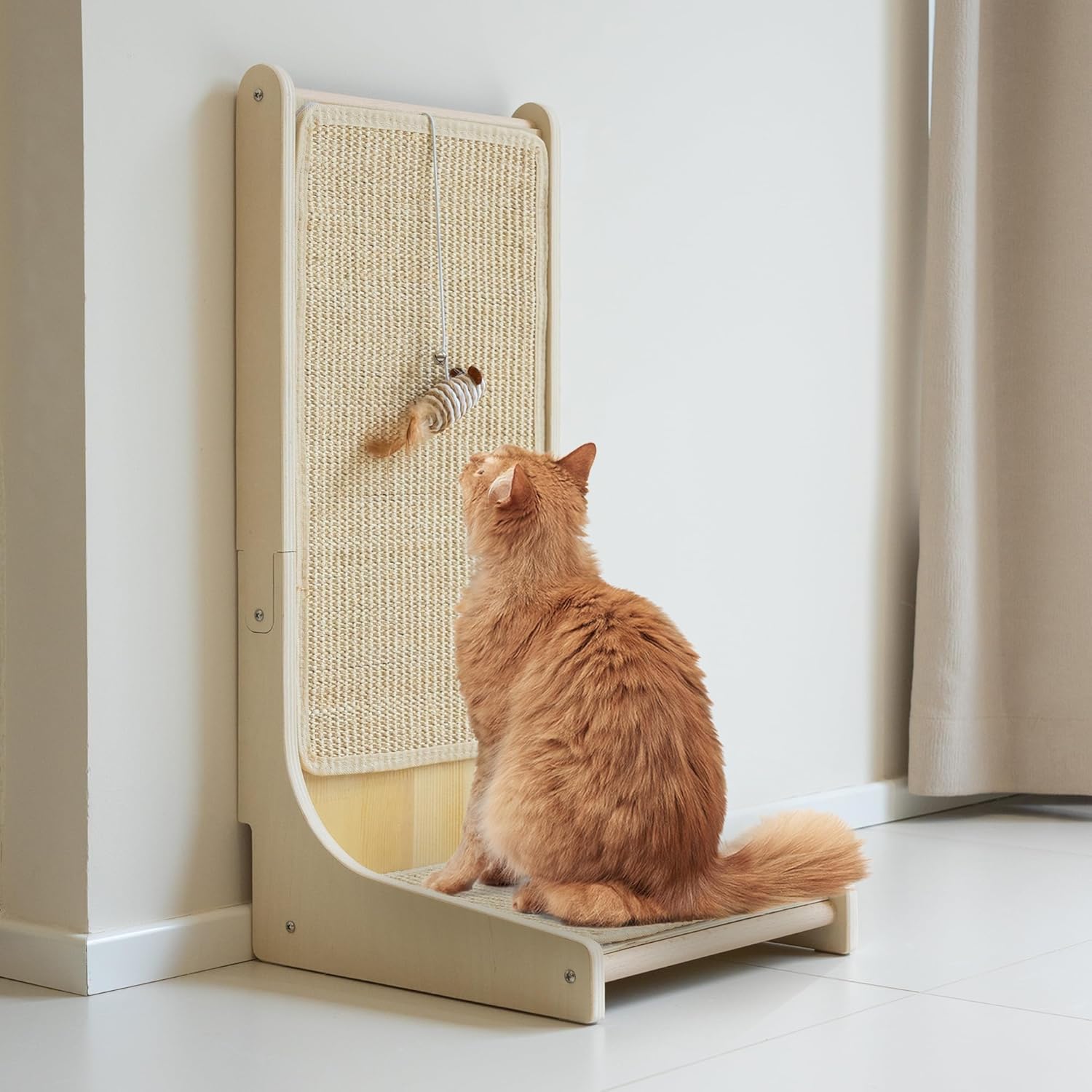 PETKARAY Sisal Cat Scratcher, Upright Cat Scratch Pad Wall Mounted, Vertical Scratching Post Alternative, L Shape Scratching Board 90