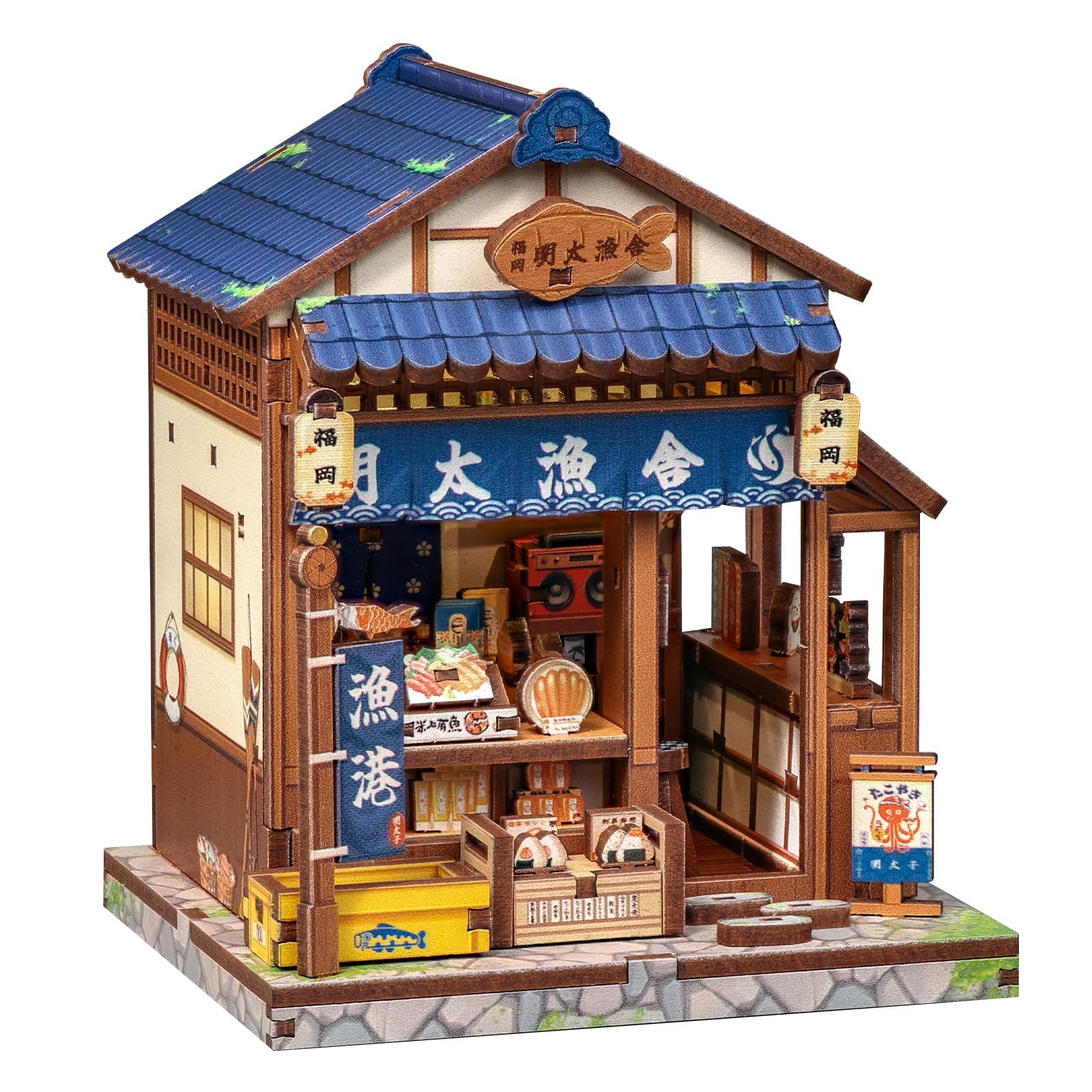 Fsolis Fukuoka Mentaiko Book Nook Kit – Japanese Kitchen Miniature House for Cozy Bookshelf Decor, DIY Wooden Puzzle Gift for Adults