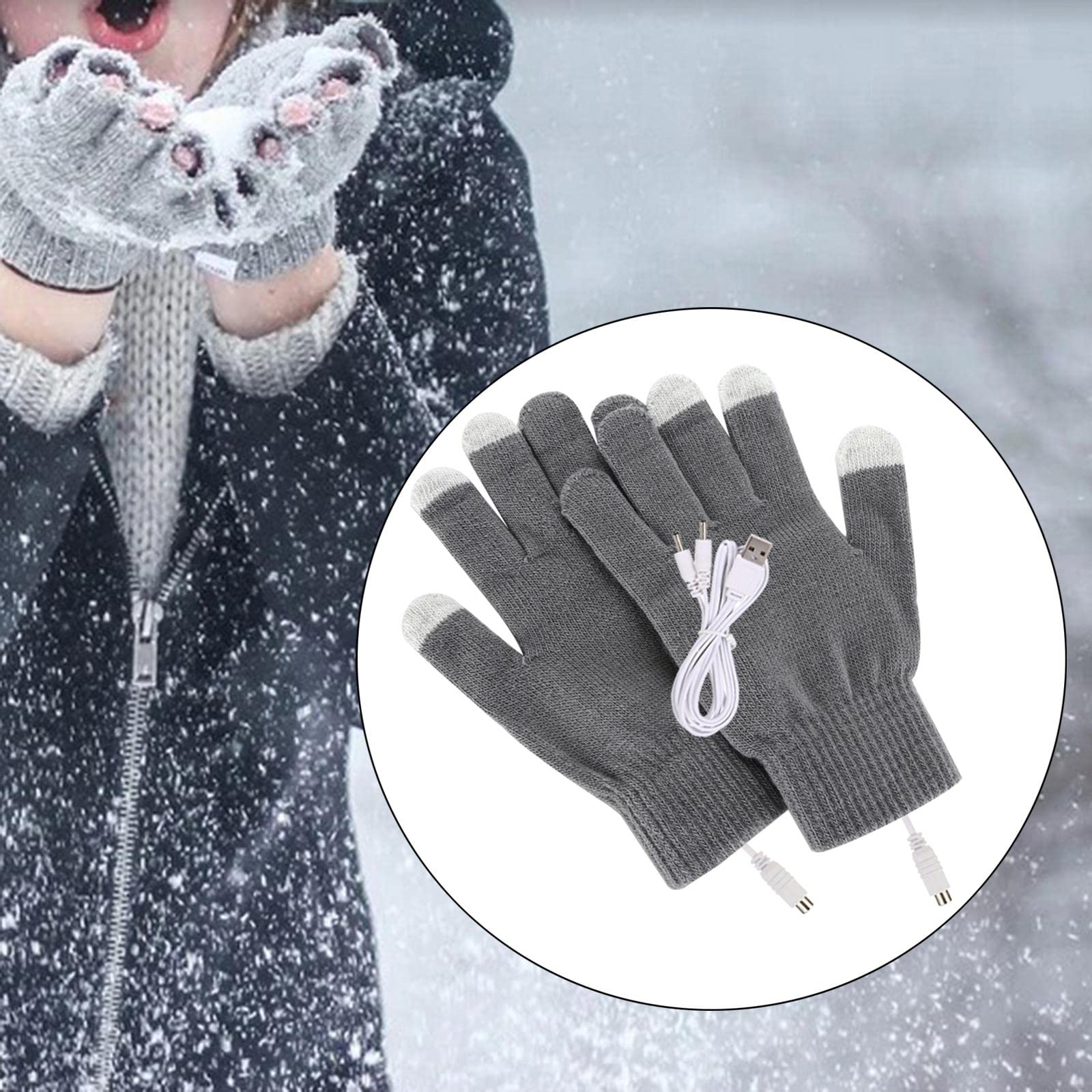 Guanti riscaldati USB elettrici a dita piene per donne uomini all'aperto grigio grigio