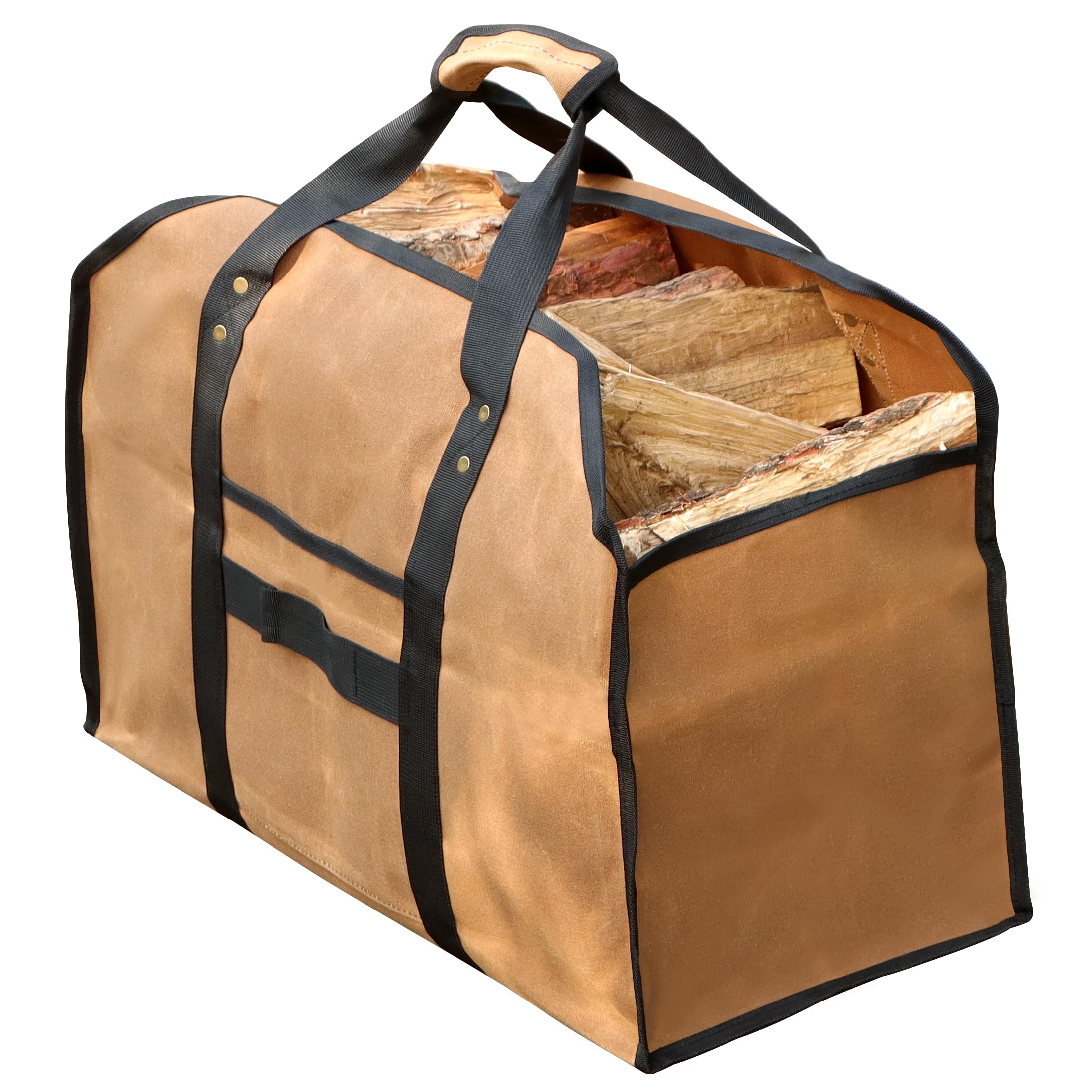 Borsa per legna da ardere, in tela cerata, resistente, per interni ed esterni, resistente all'acqua, borsa per il trasporto della legna da ardere per caminetto a casa o in campeggio