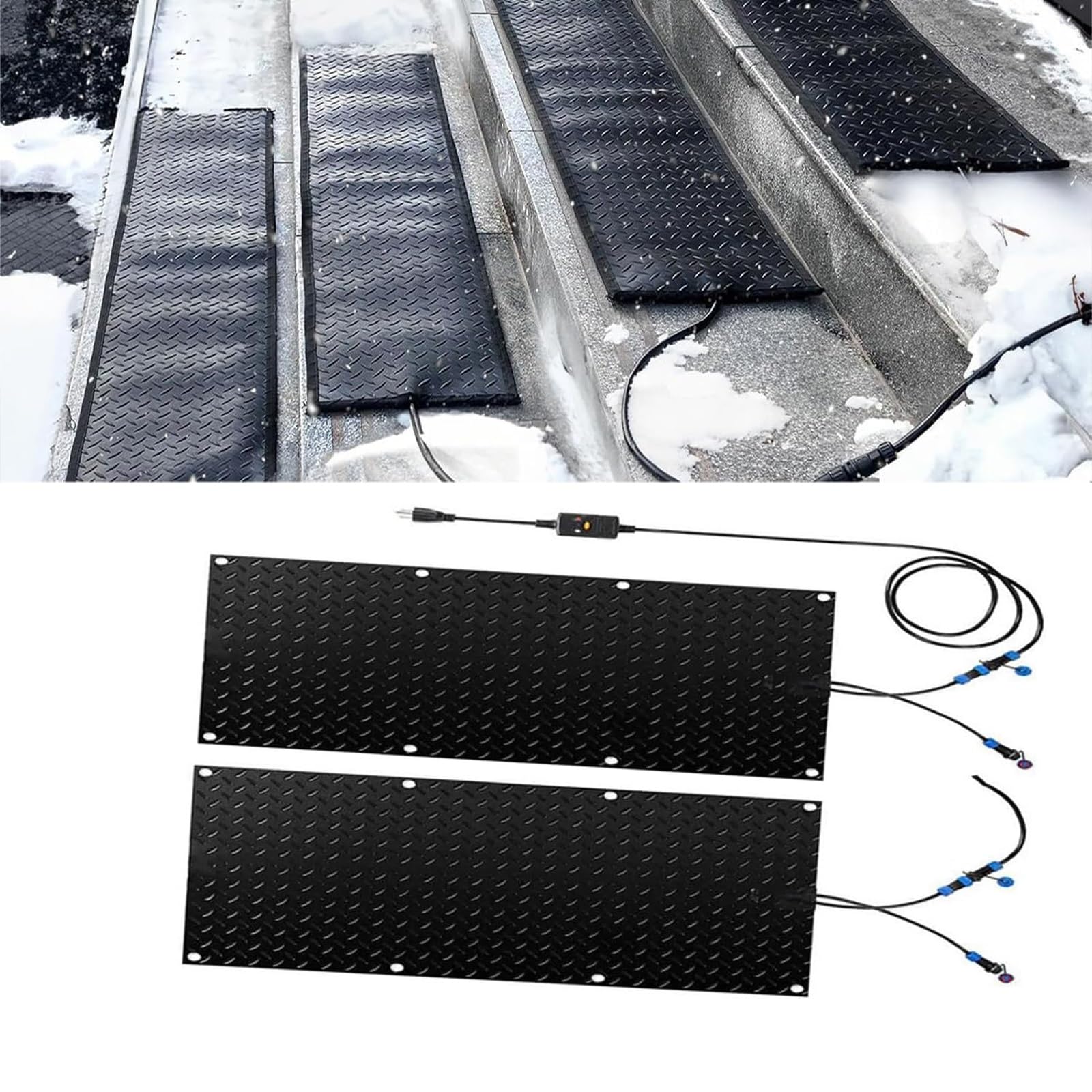 Elektryczna mata do topienia śniegu – antypoślizgowe, wodoodporne rozwiązanie do zimowego odśnieżania schodów, chodników i podjazdów(25.4x90cmx2Pcs)