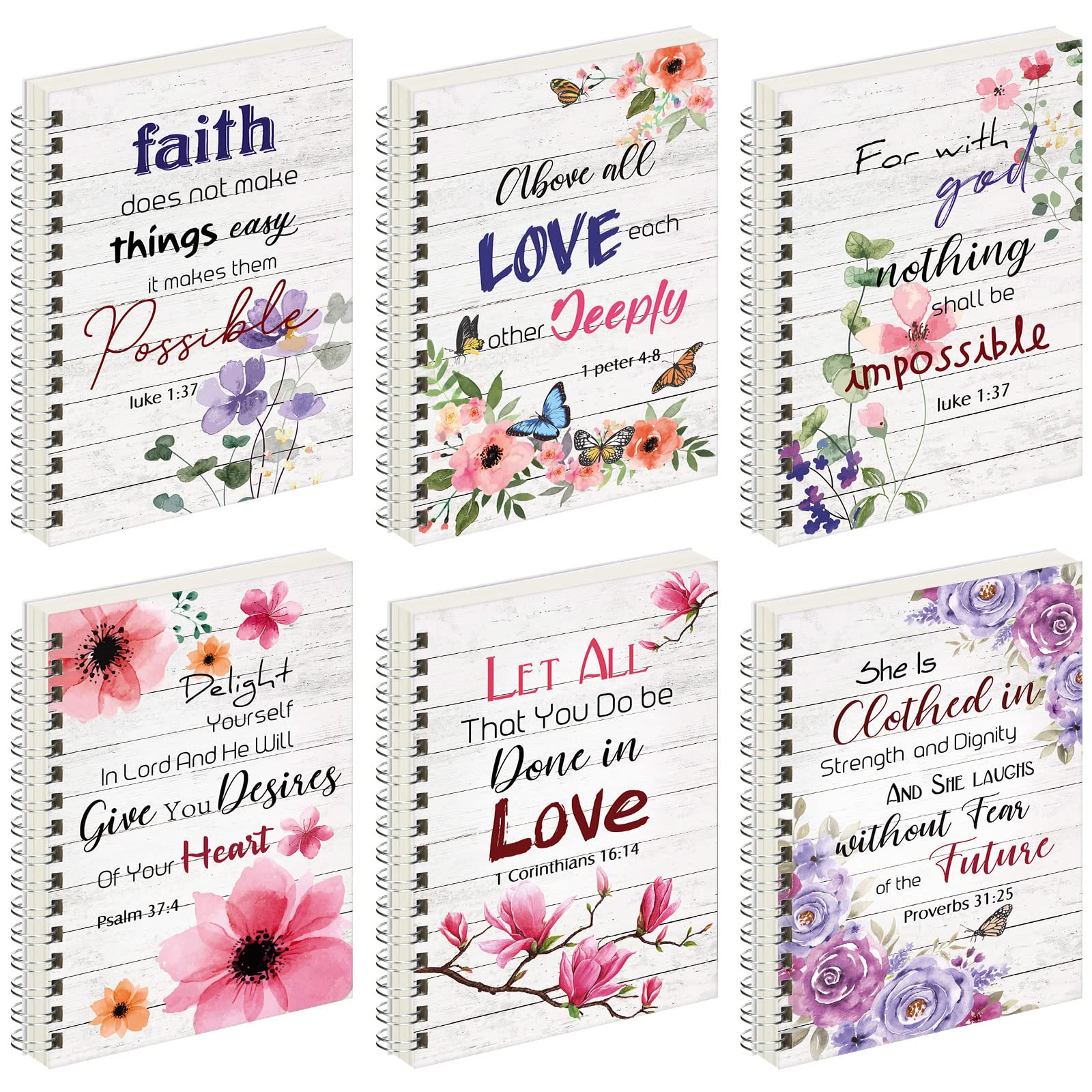 6 Pcs Christian Spiral Notebook for Women Prayer Journal 5.5 x 8.3 Inch Bible Verse Notebook Bulk with Scripture for School Christmas Gift Spiritual Supply