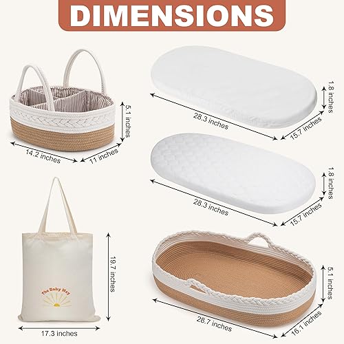 Miniatura 5 de Cesta cambiadora para bebé, cesta de moisés, almohadilla de espuma, 2 fundas lavables e impermeables, organizador de pañales a juego, bolsa de tela