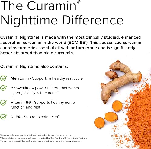 Miniatura 5 de Terry Naturally Curamin Nighttime - 60 cápsulas - Alivio del dolor no adictivo - con curcumina, boswellia, P-5-P, DLPA y melatonina - Sin OMG,