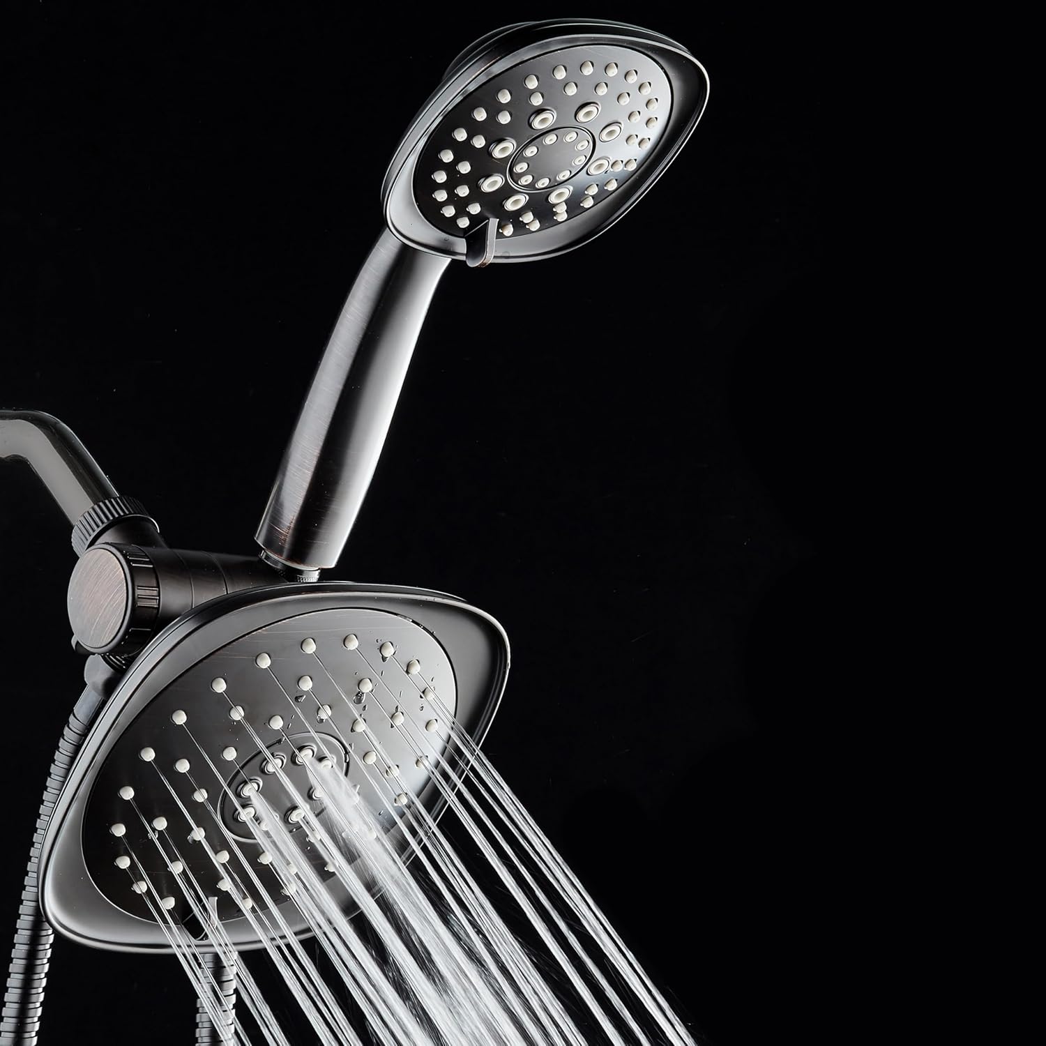 AquaDance Luxury Square High-Pressure Giant 7.3" Rain Shower Head/Handheld Spa Combo. Extra-Long 72" Stainless Steel Hose, 3-way Flow Diverter, Oil-Rubbed Bronze Finish