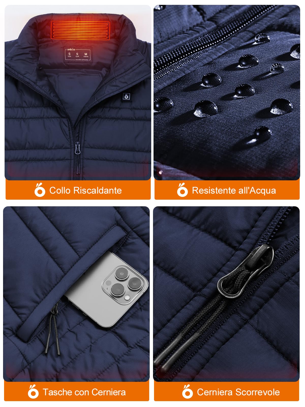 UNBON Gilet Riscaldato Uomo, Giubbotto Riscaldato Uomo con Batteria USB 10000mAh, Gilet Riscaldante Termico 3 Temperature 6 Zone di Calore, Giubbotto Riscaldante Invernale per Moto Caccia