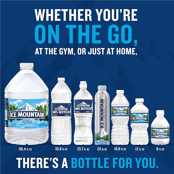 Ice Mountain Spring Water Bottles, 15 Pack Refreshing Crisp Water 33.8 Fl Oz