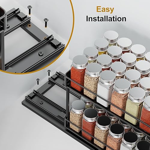 Miniatura 4 de Nieifi Estante para especias, organizador de especias extraíble de 2 niveles para gabinete, organizador de especias deslizante, organizador de